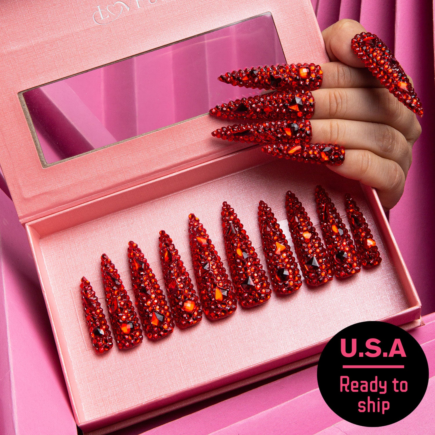Flaming Sex Red Stiletto Nails H39 RTS