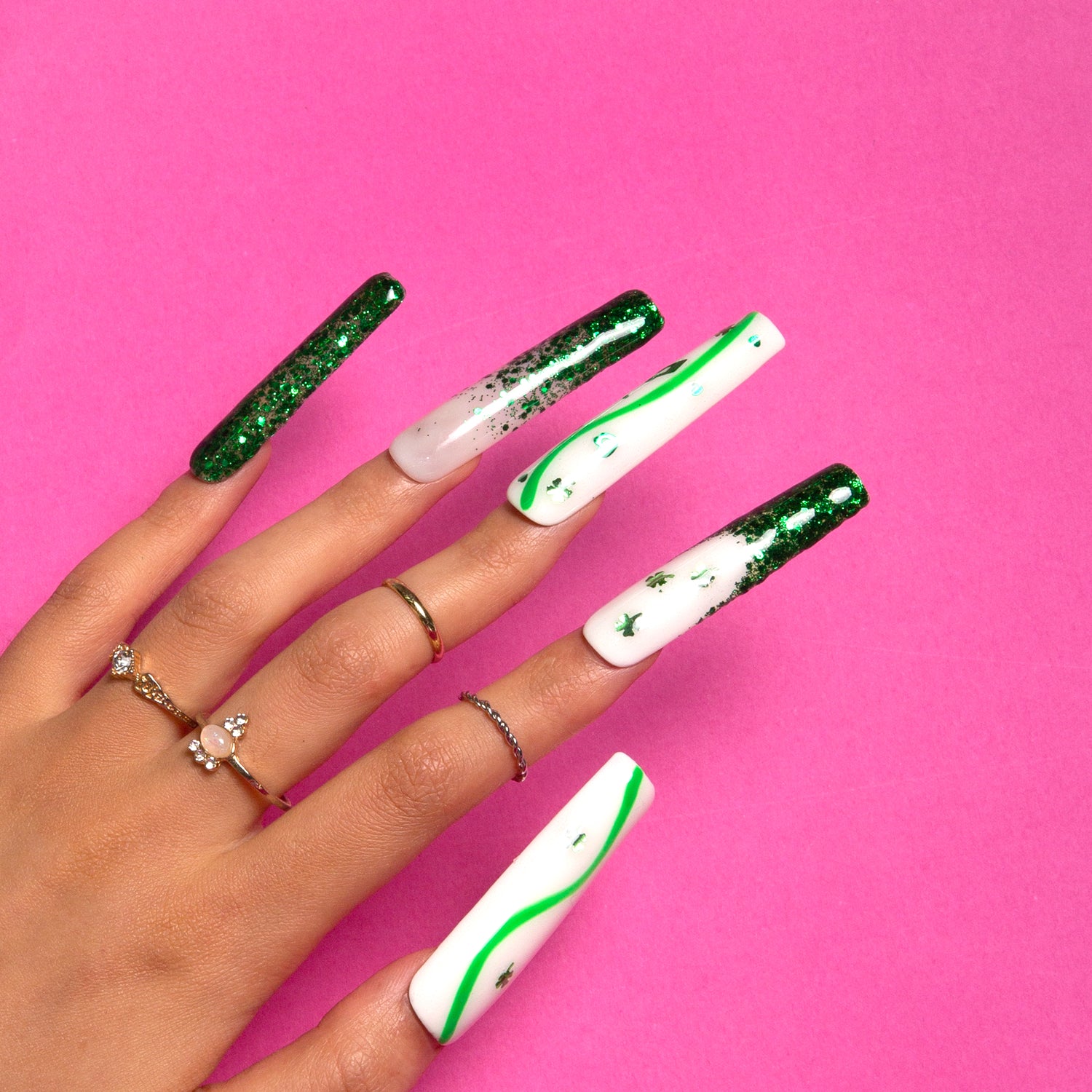 Saint Patrick's Day Handmade Square Nails H40 RTS