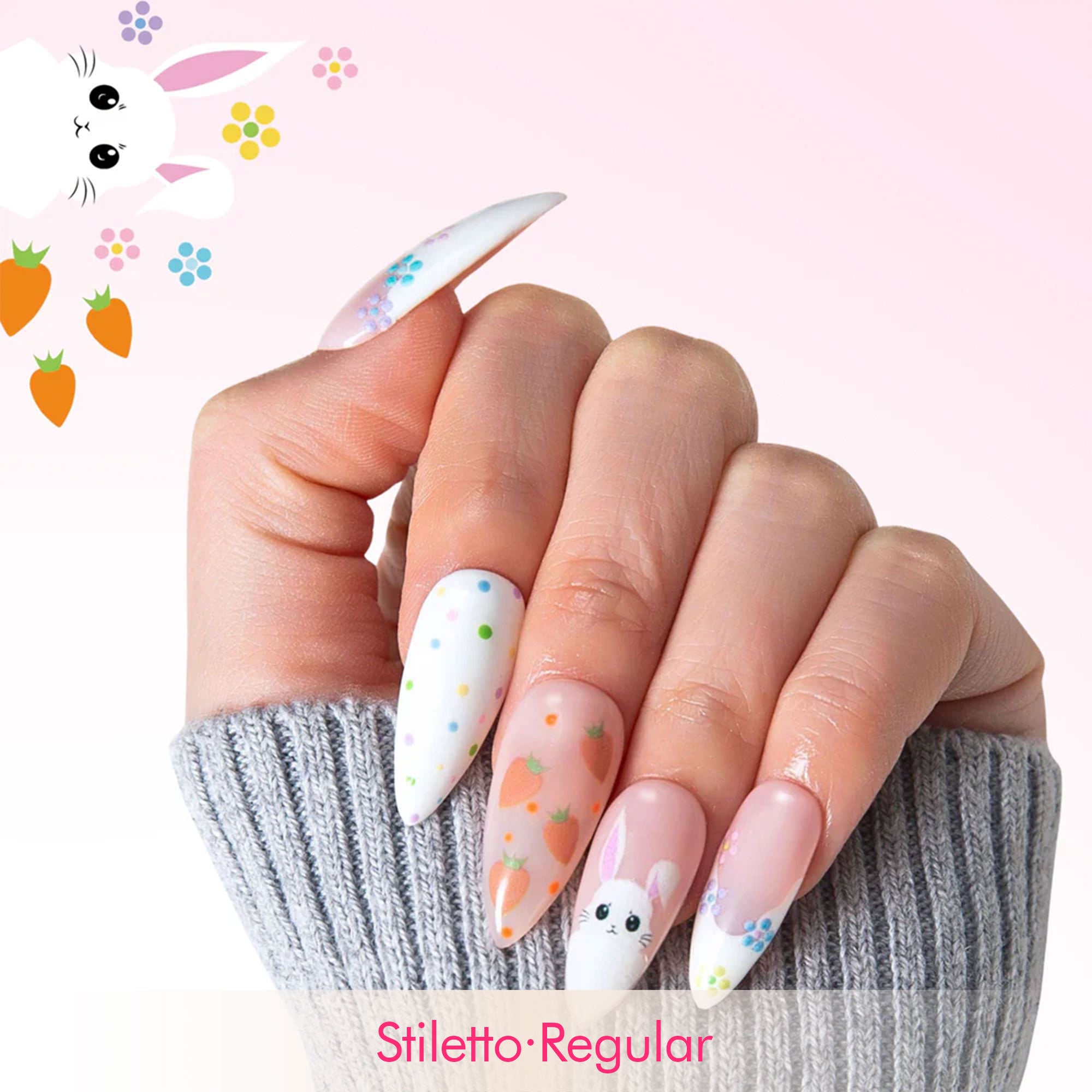 Sweet Bunny Blooms Handmade Nails H404