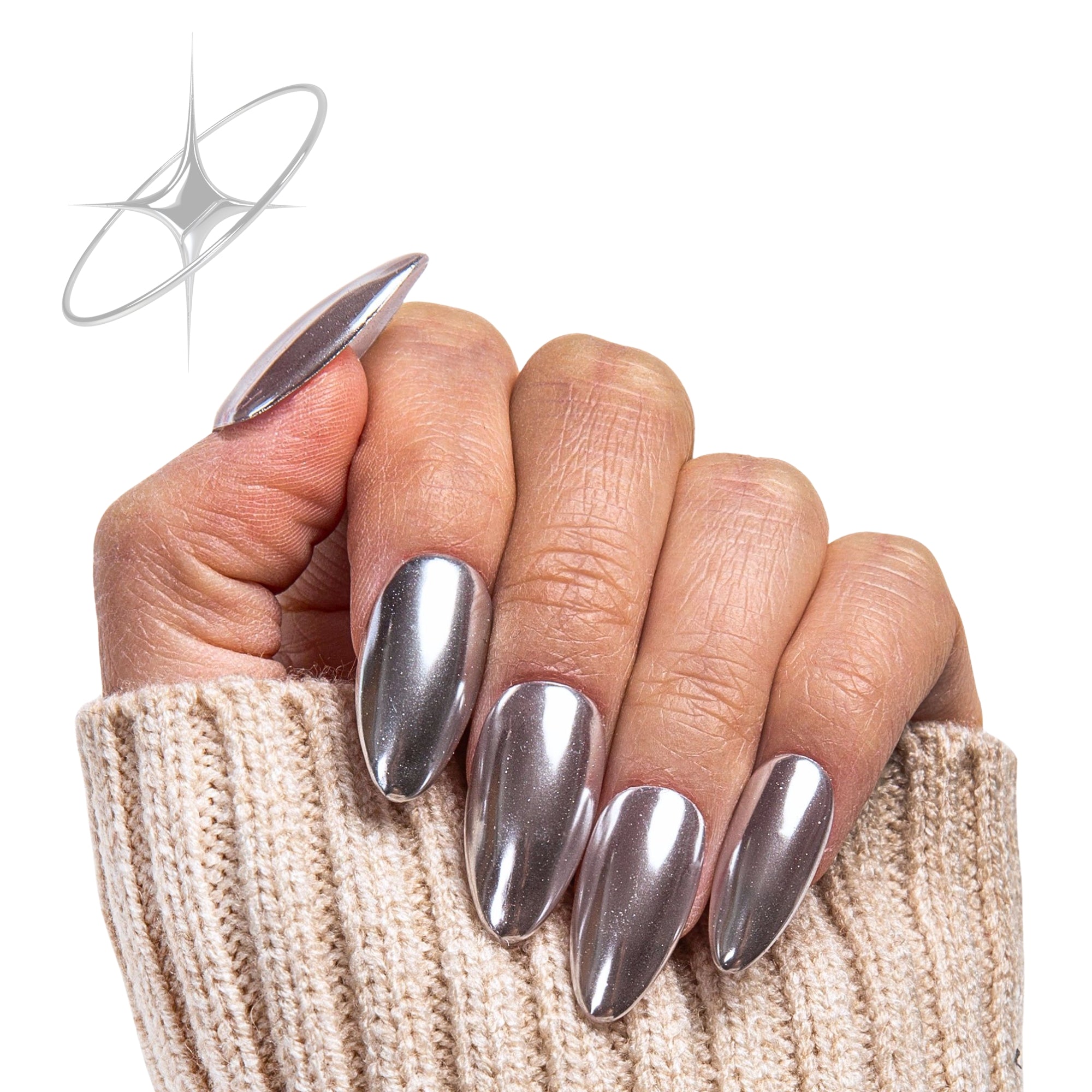 Galactic Silver Handmade Nails H406