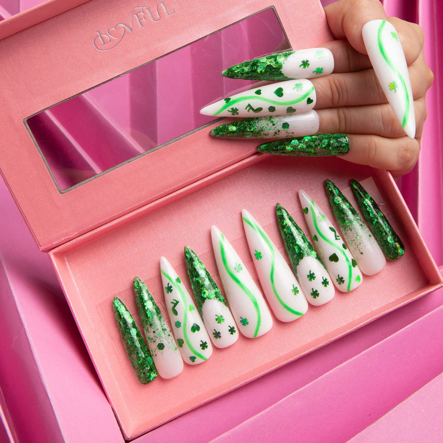 Saint Patrick's Day Handmade Stiletto Nails H40