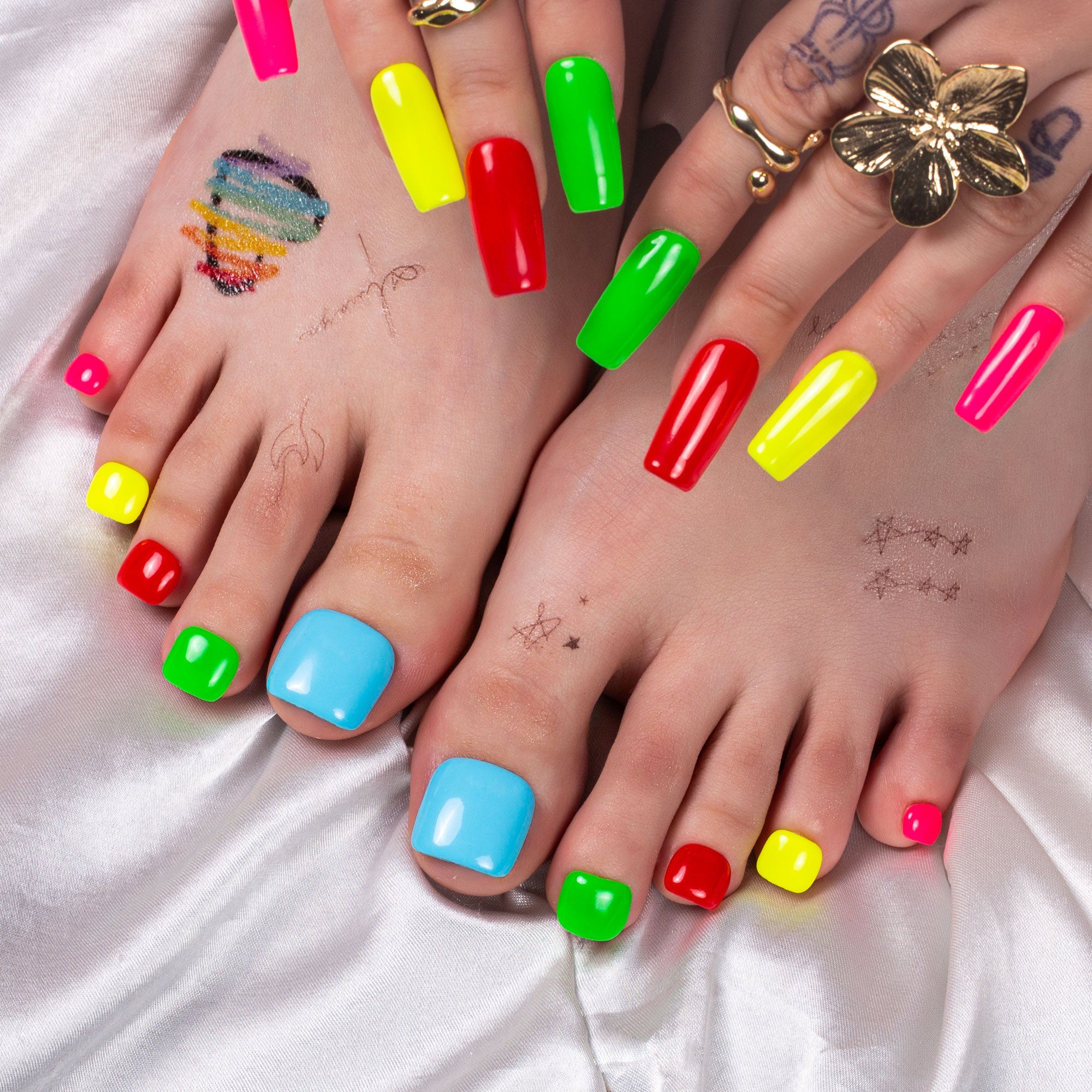 Lively Neon Combo Set Handmade Press on Nails H427+T427