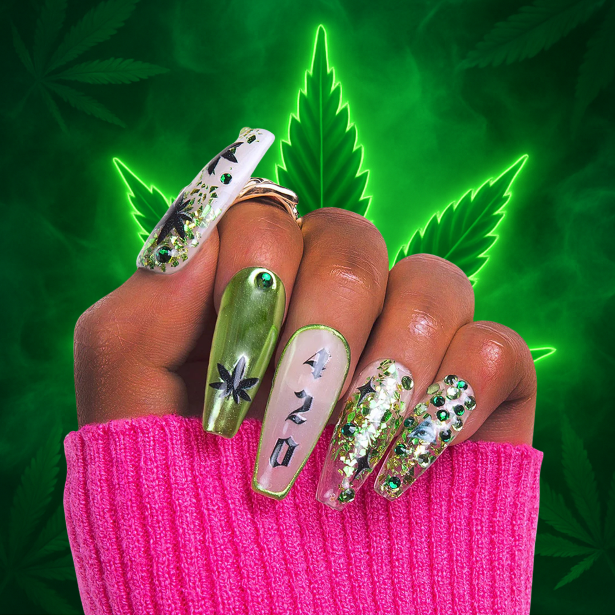 Emerald Haze Handmade Nails H429