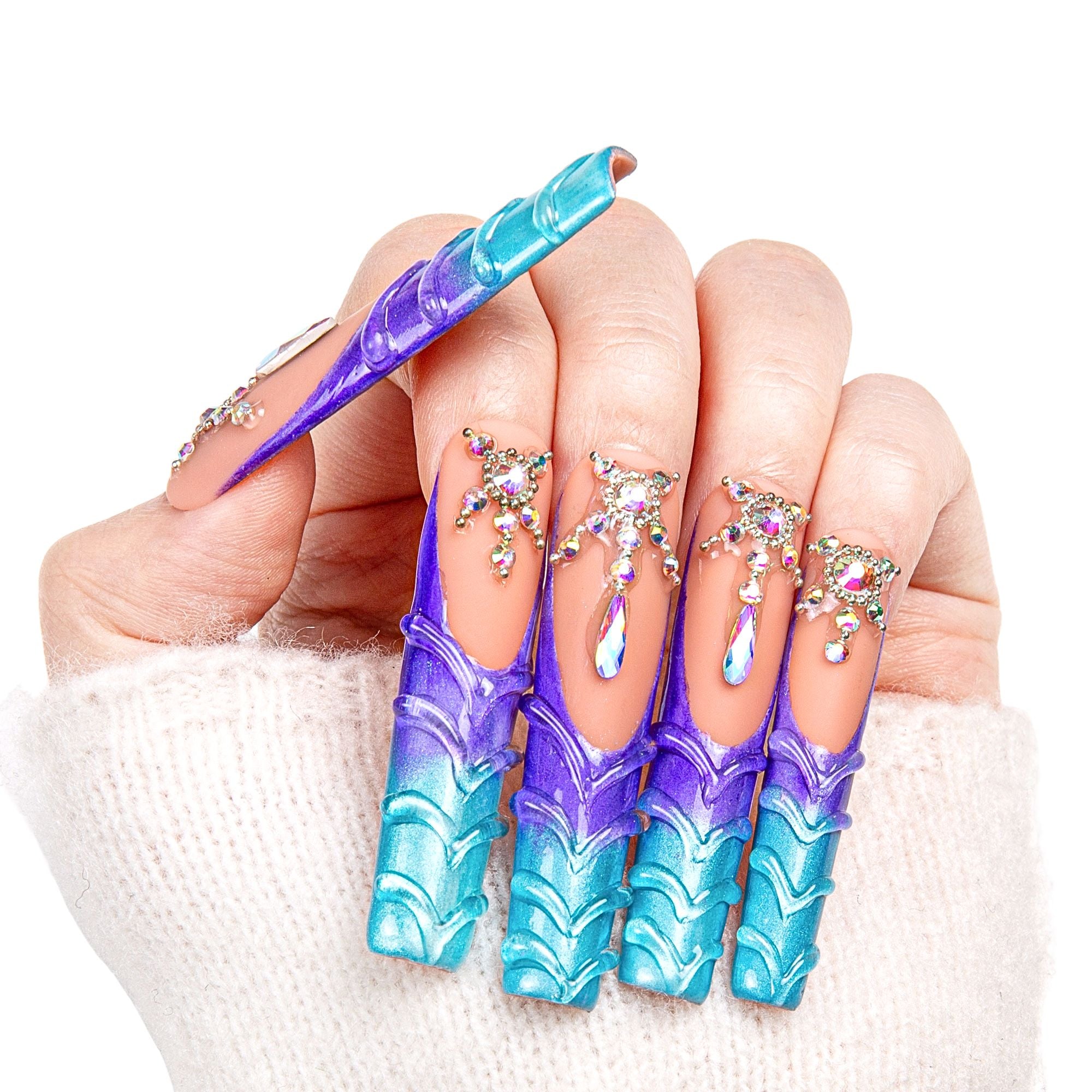 Mermaid Tail Handmade Nails H44