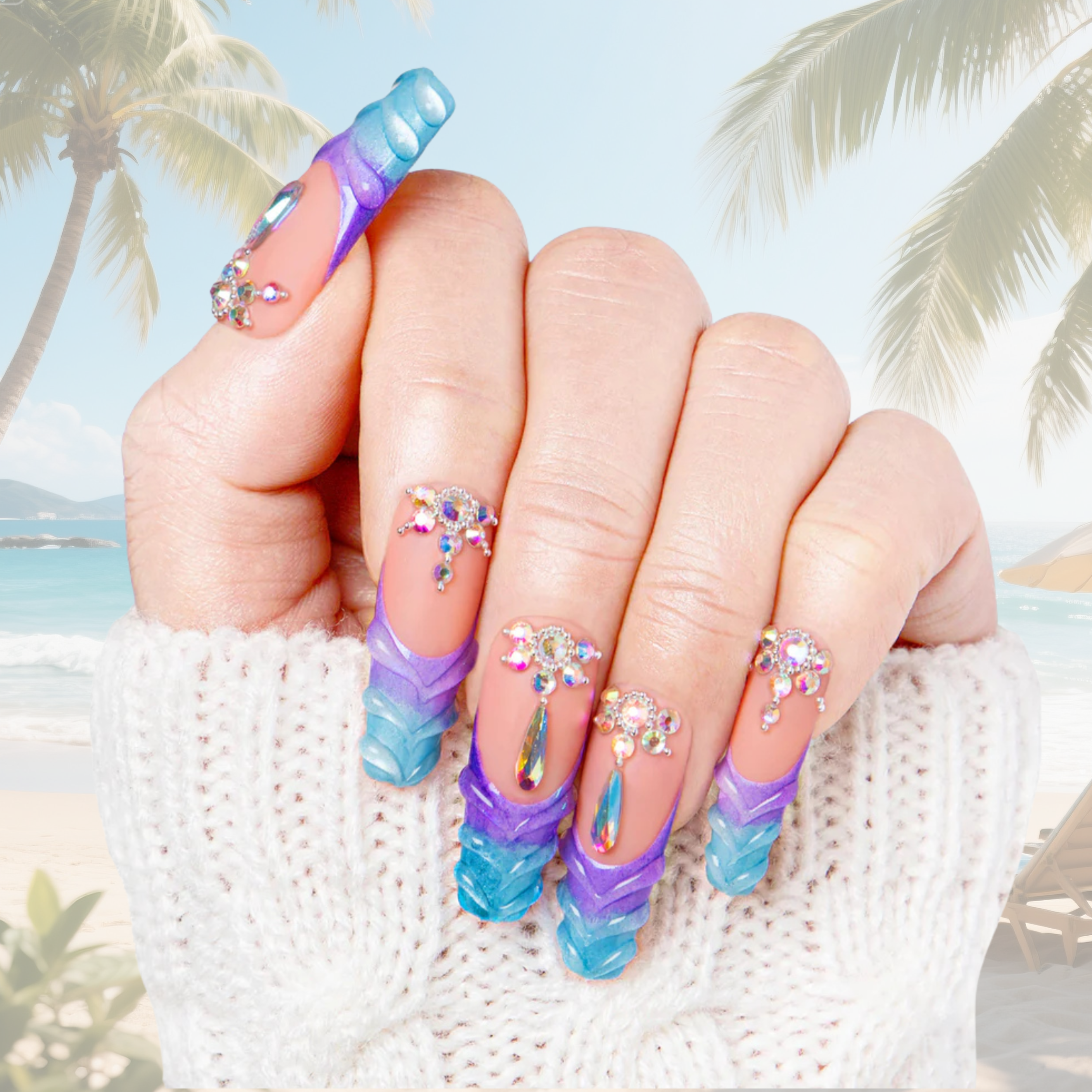 Mermaid Tail Handmade Nails H44