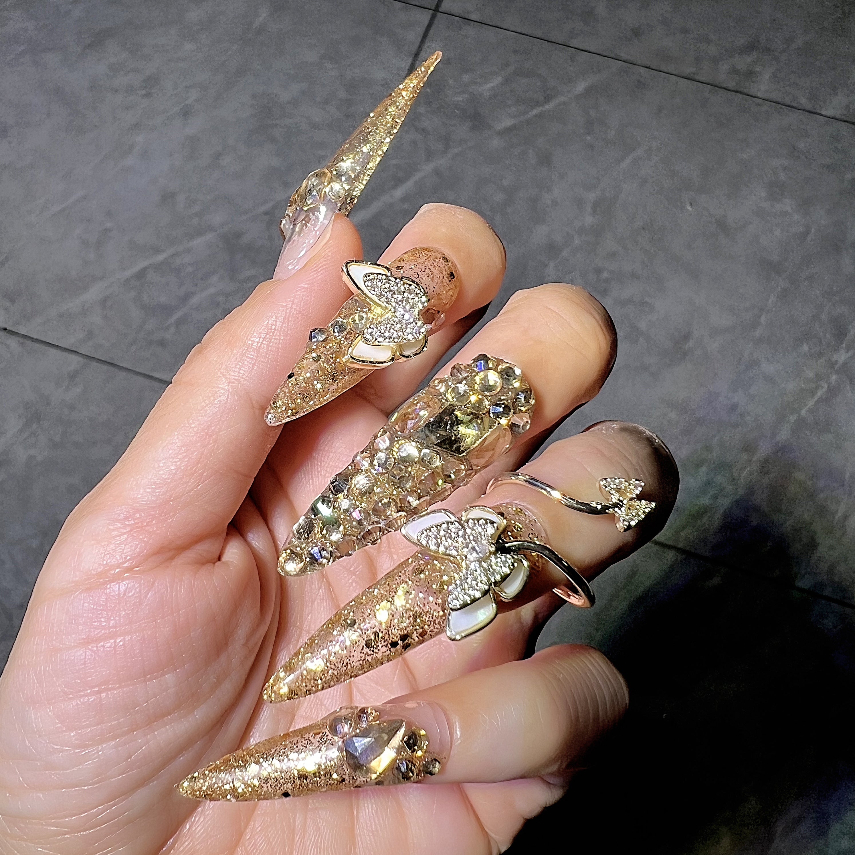 golden butterfly press on nails