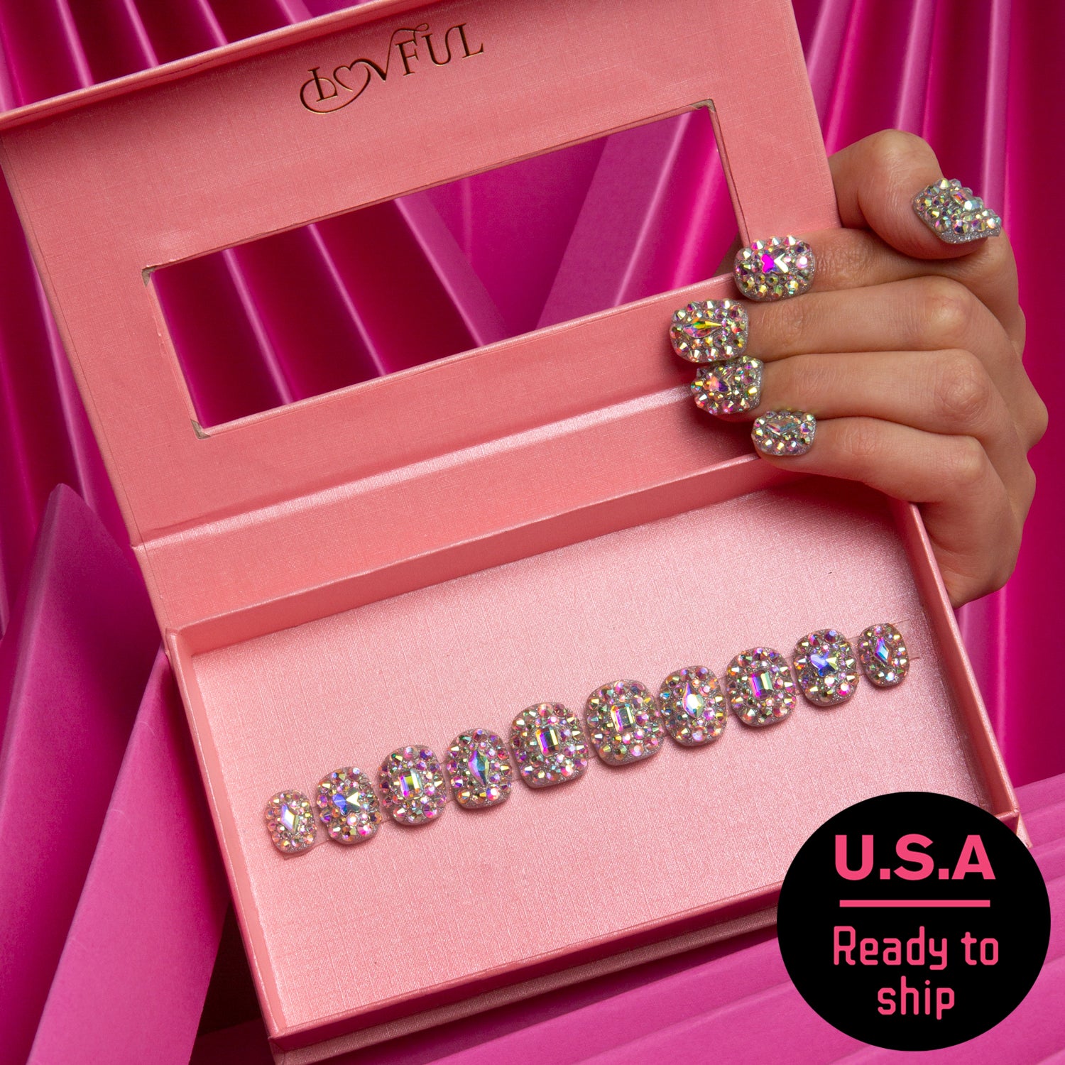 Press-on nails with crystals are the most dazzling accessory for any occasion Ready stock in US warehouse for shipping