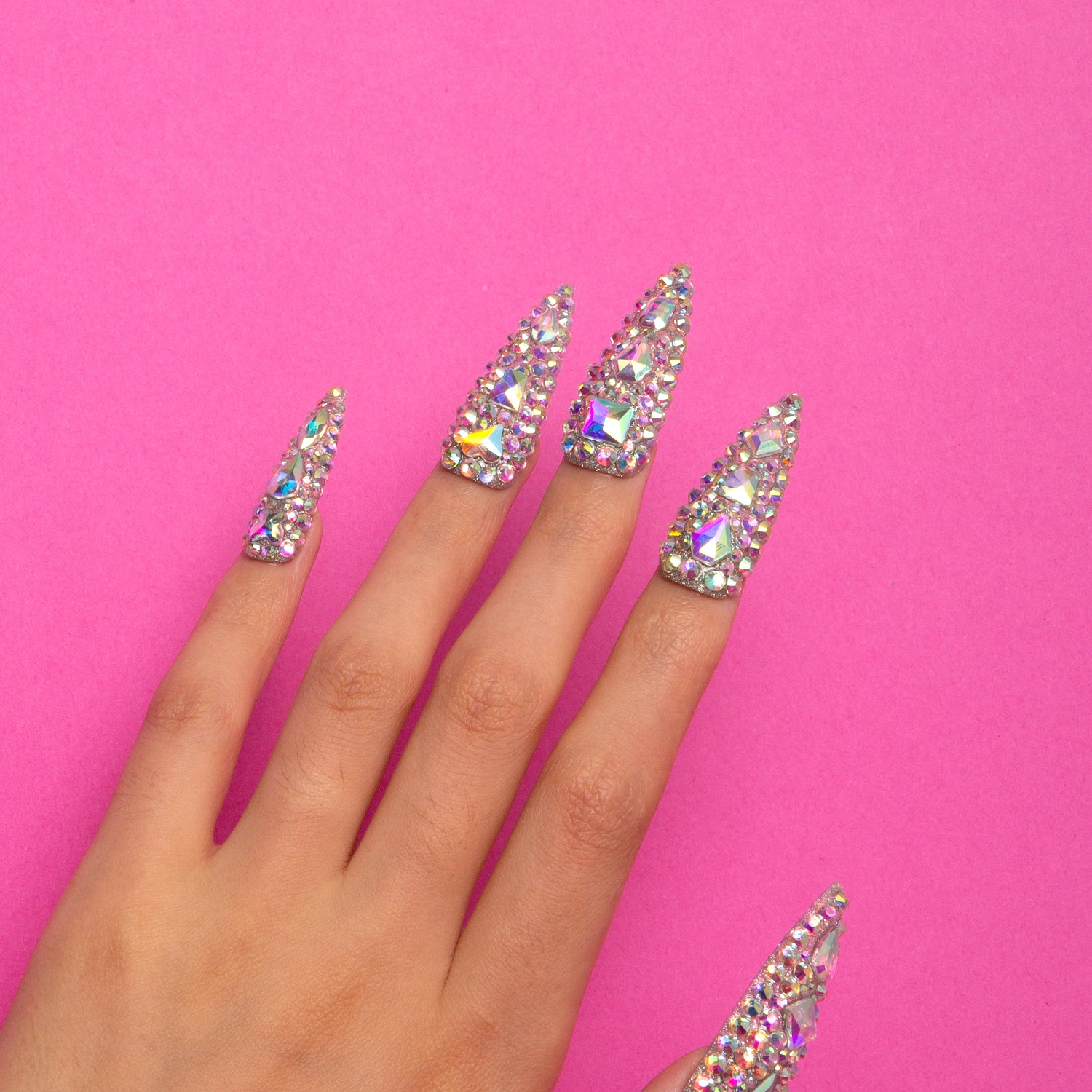 Eternal Stunning Rhinestone Handmade Stiletto Nails H46 RTS