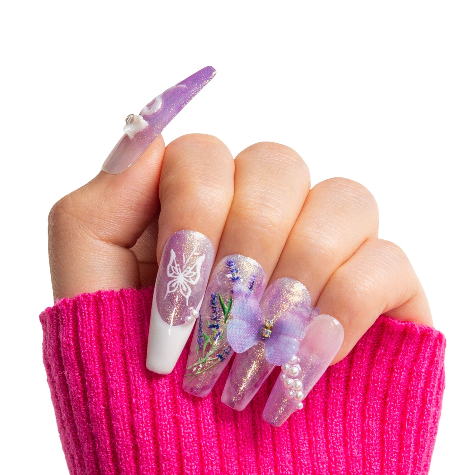 Butterfly Spell Handmade Coffin Nails H461 RTS