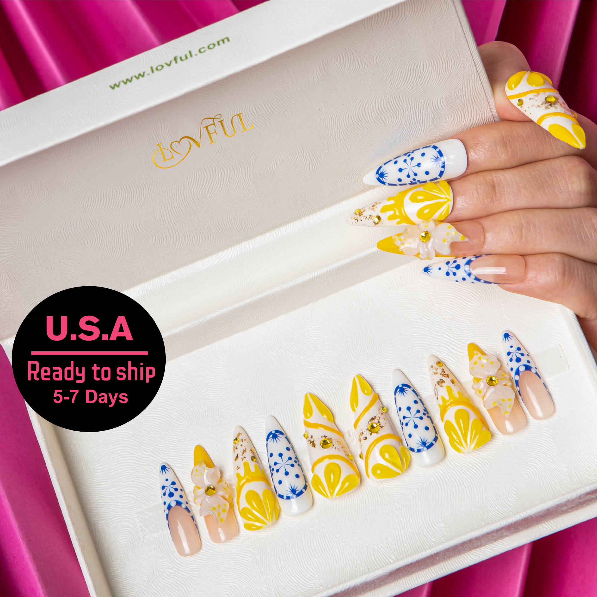 Amalfi Bloom Handmade Stiletto Nails H468 RTS