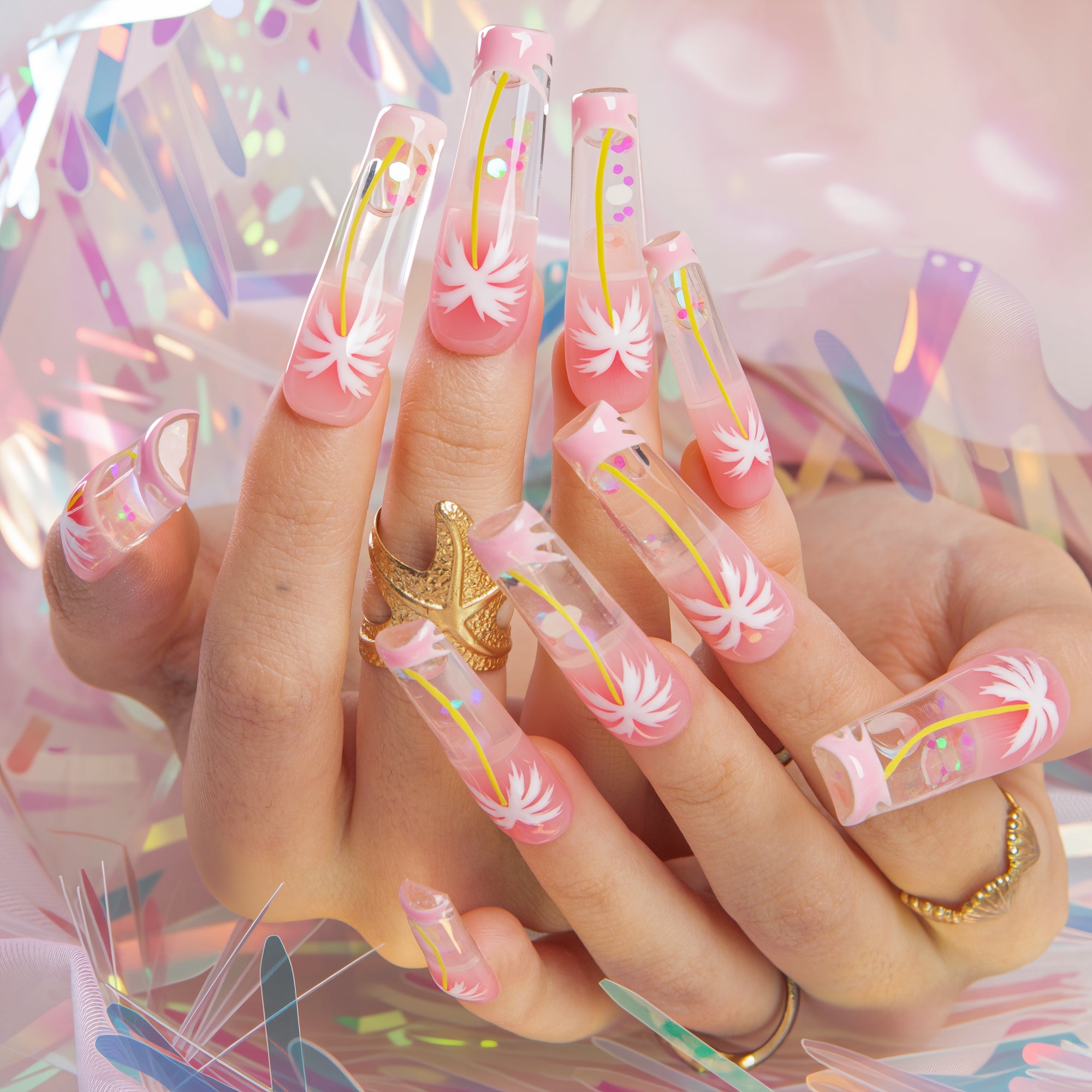 Moonlit Coast Handmade Fluid Glitter Nails GLOW IN THE DARK H680