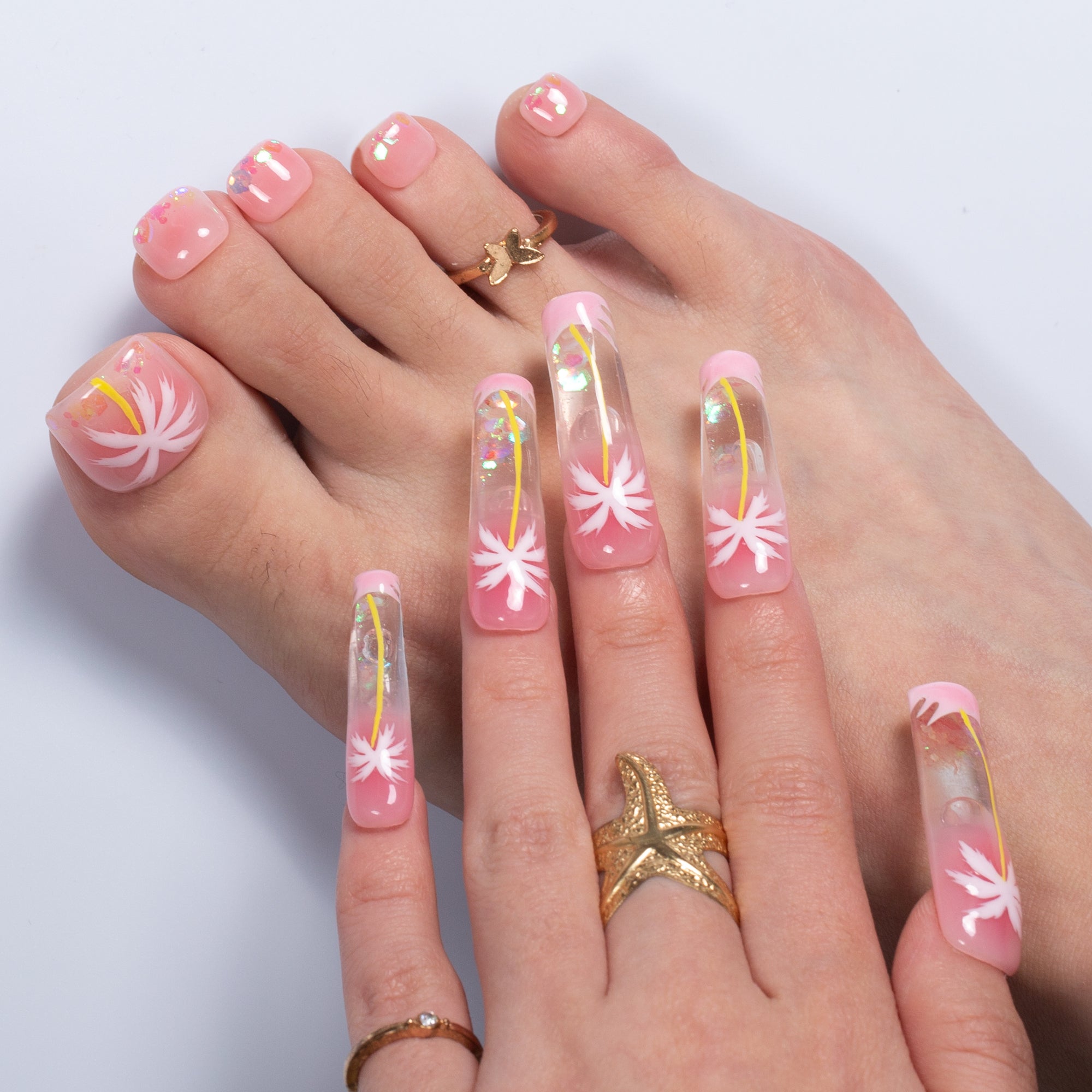 Moonlit Coast Combo Set Handmade Fluid Glitter Nails GLOW IN THE DARK H680+T680