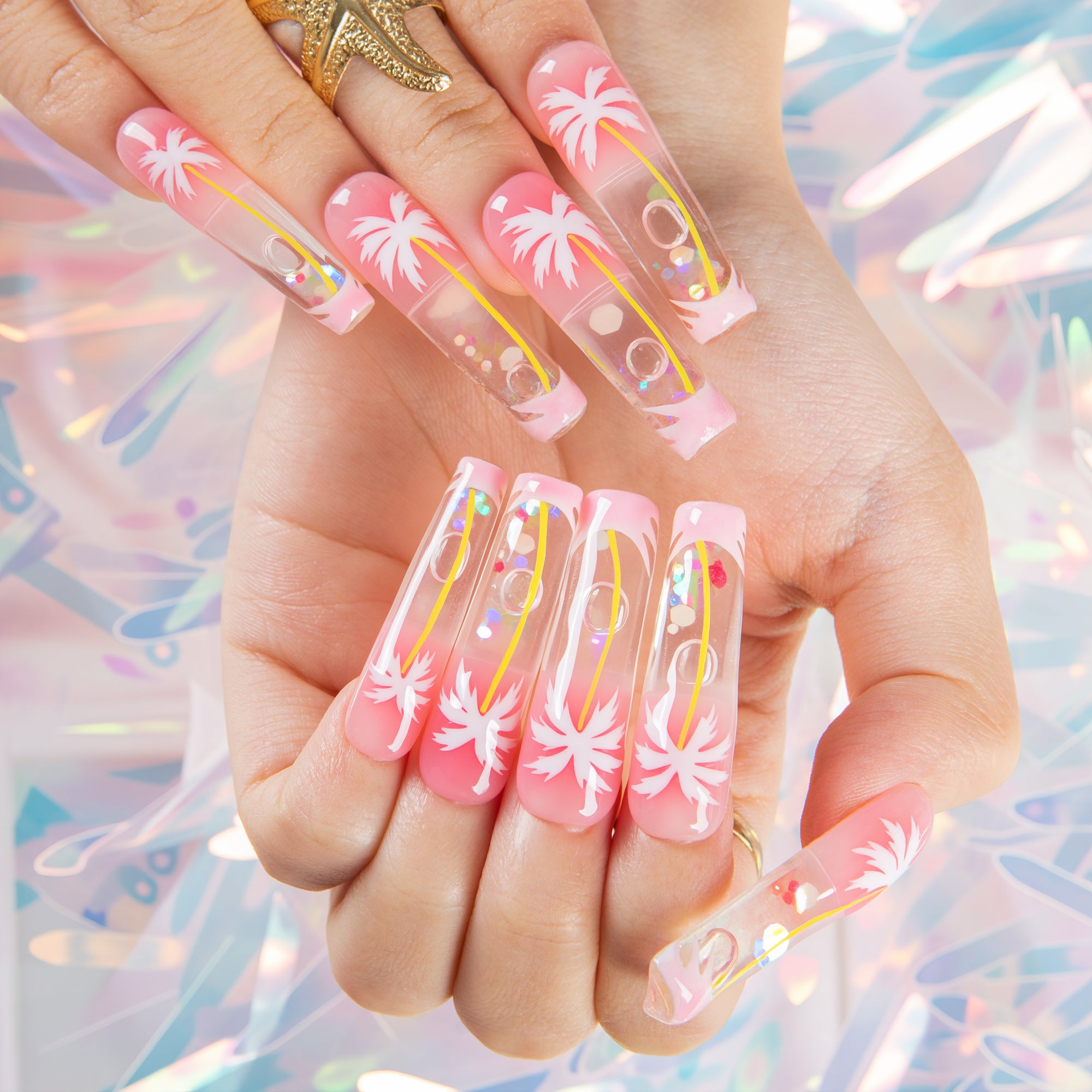 Moonlit Coast Handmade Fluid Glitter Nails GLOW IN THE DARK H680