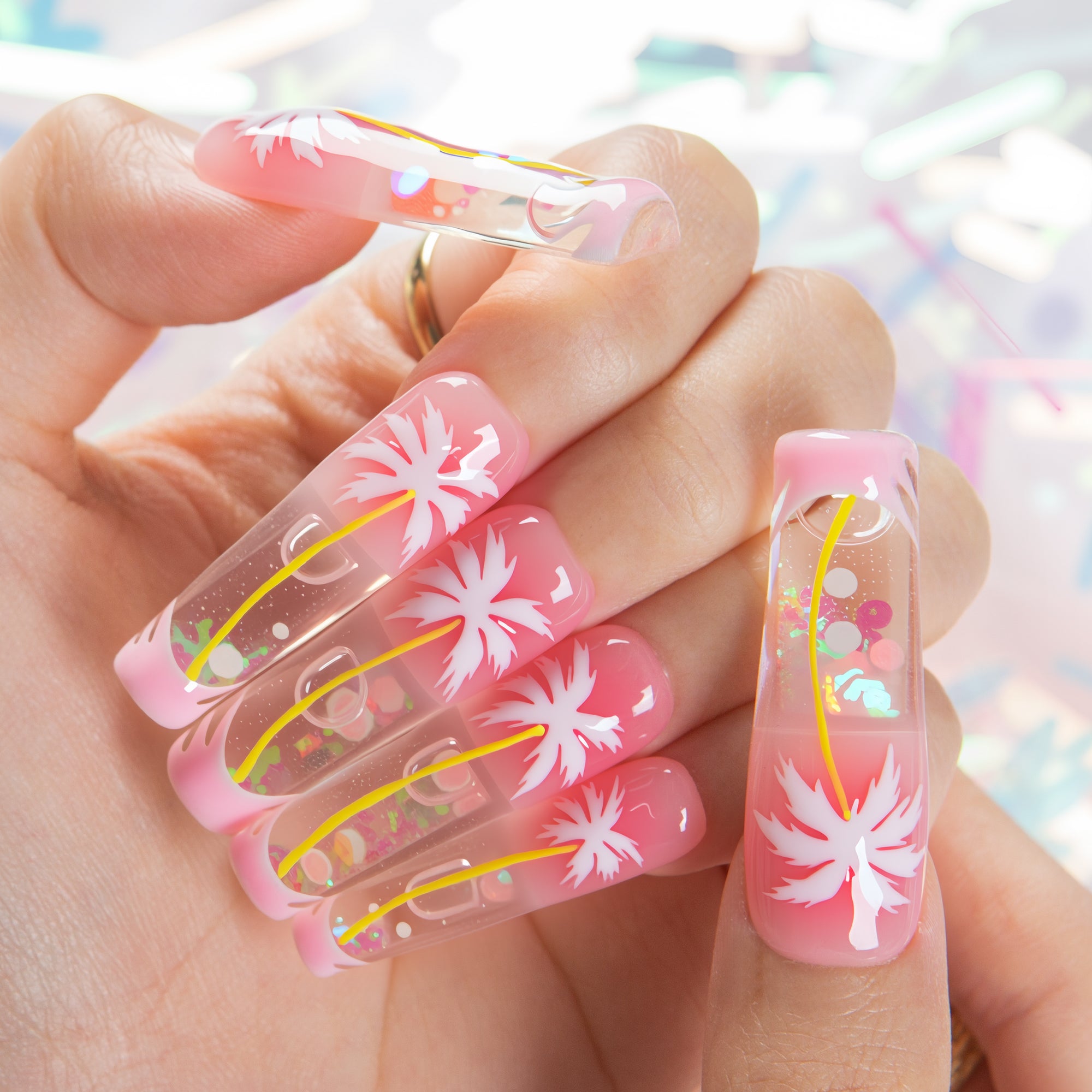 Moonlit Coast Handmade Fluid Glitter Nails GLOW IN THE DARK H680