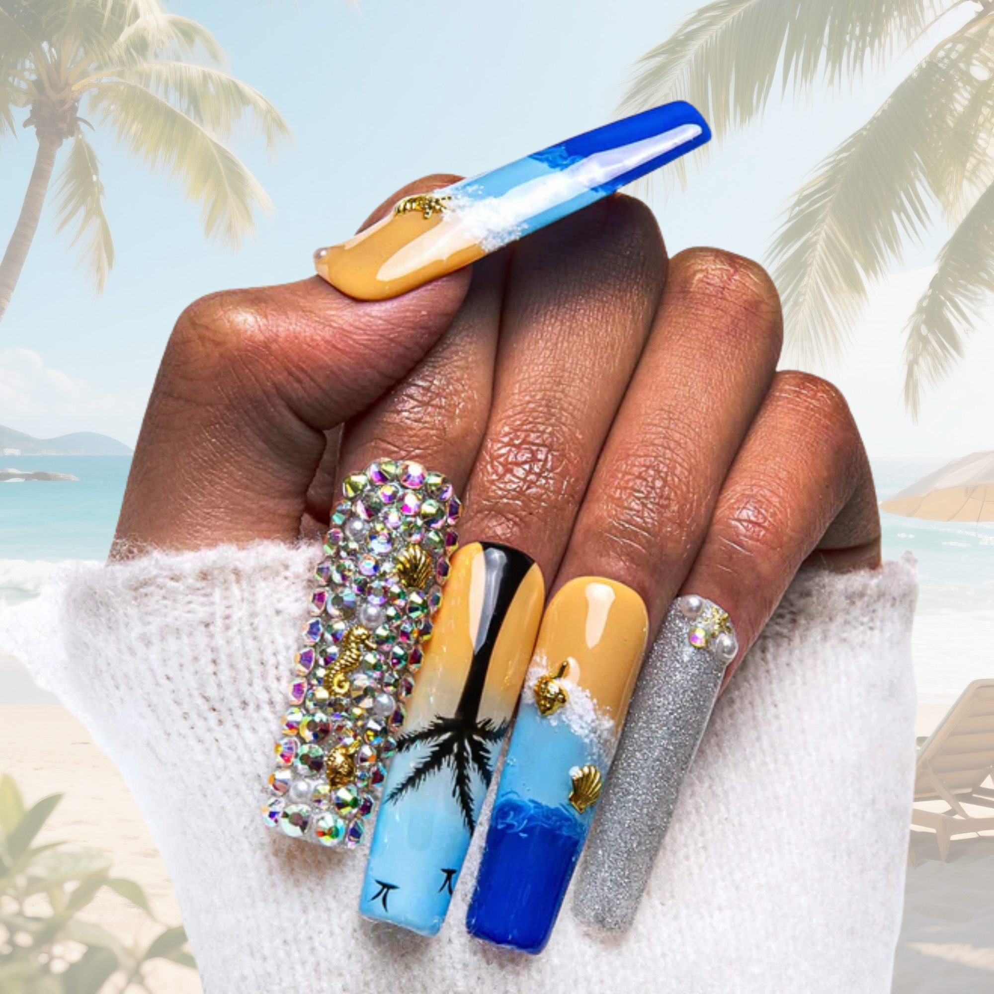 Beach Vacation Blue Handmade Nails H68