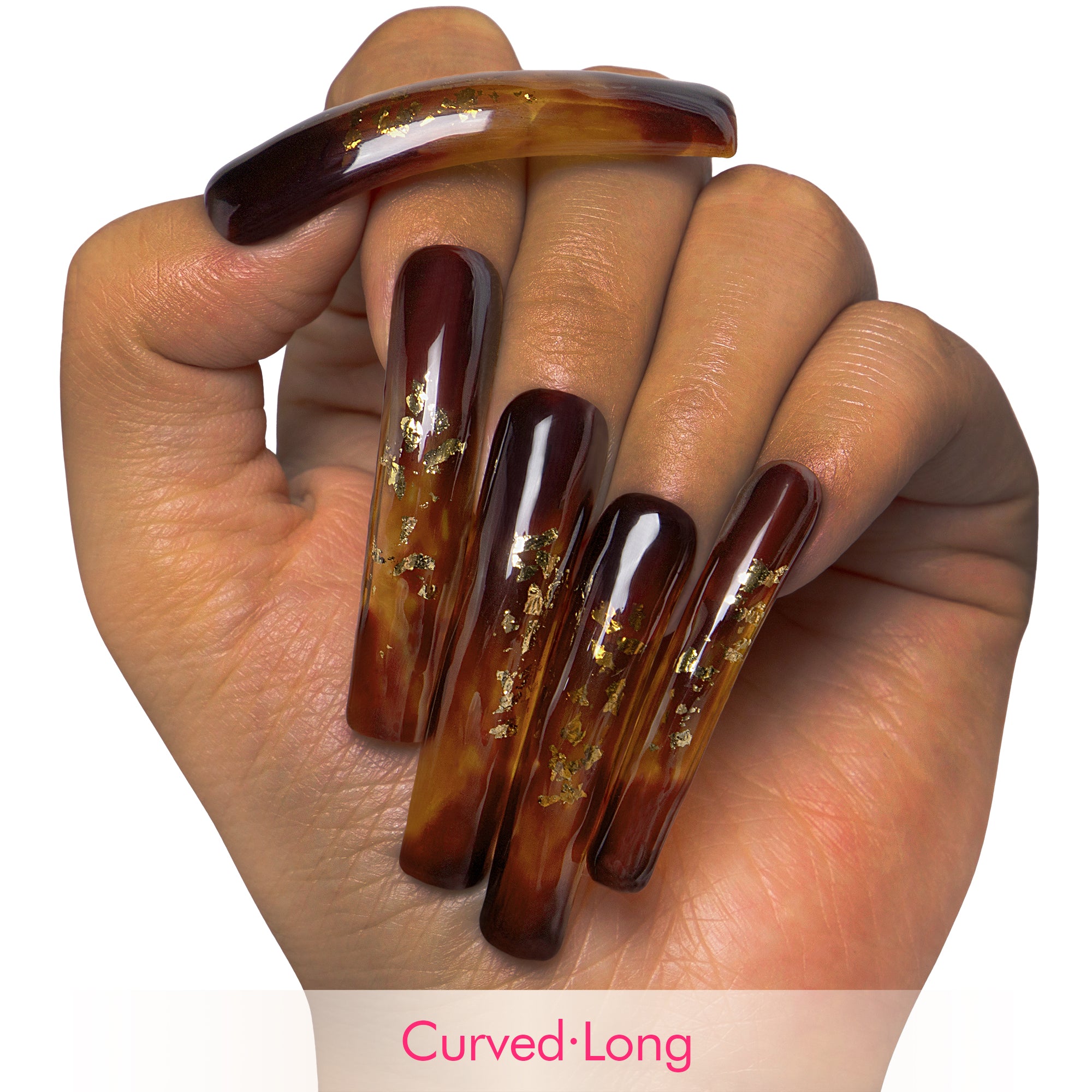 Dark Cognac Gleam Handmade Nails H507
