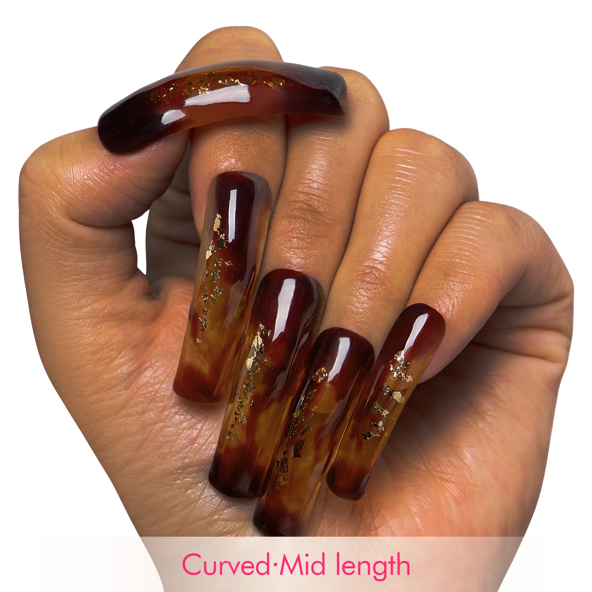 Dark Cognac Gleam Handmade Nails H507