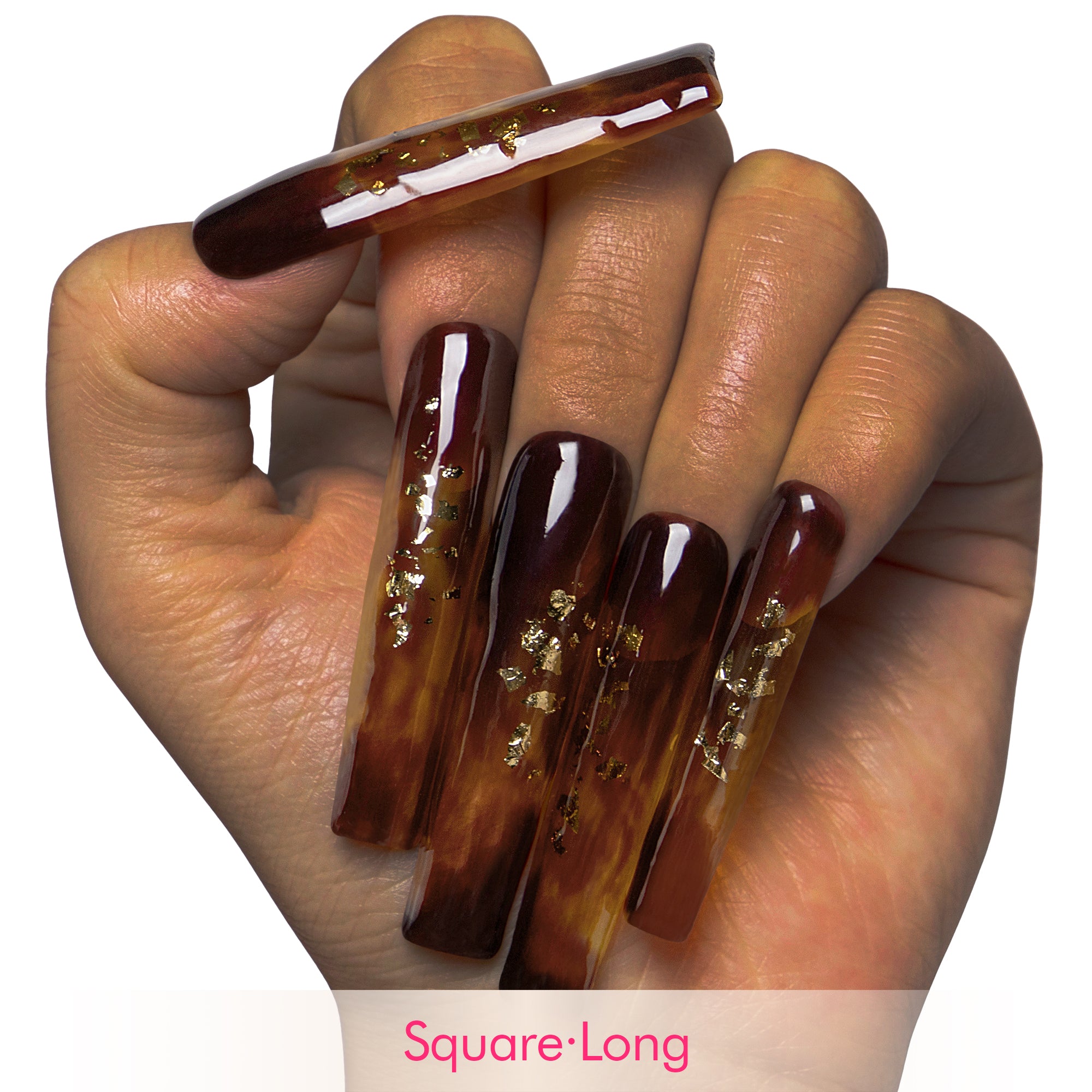 Dark Cognac Gleam Handmade Nails H507