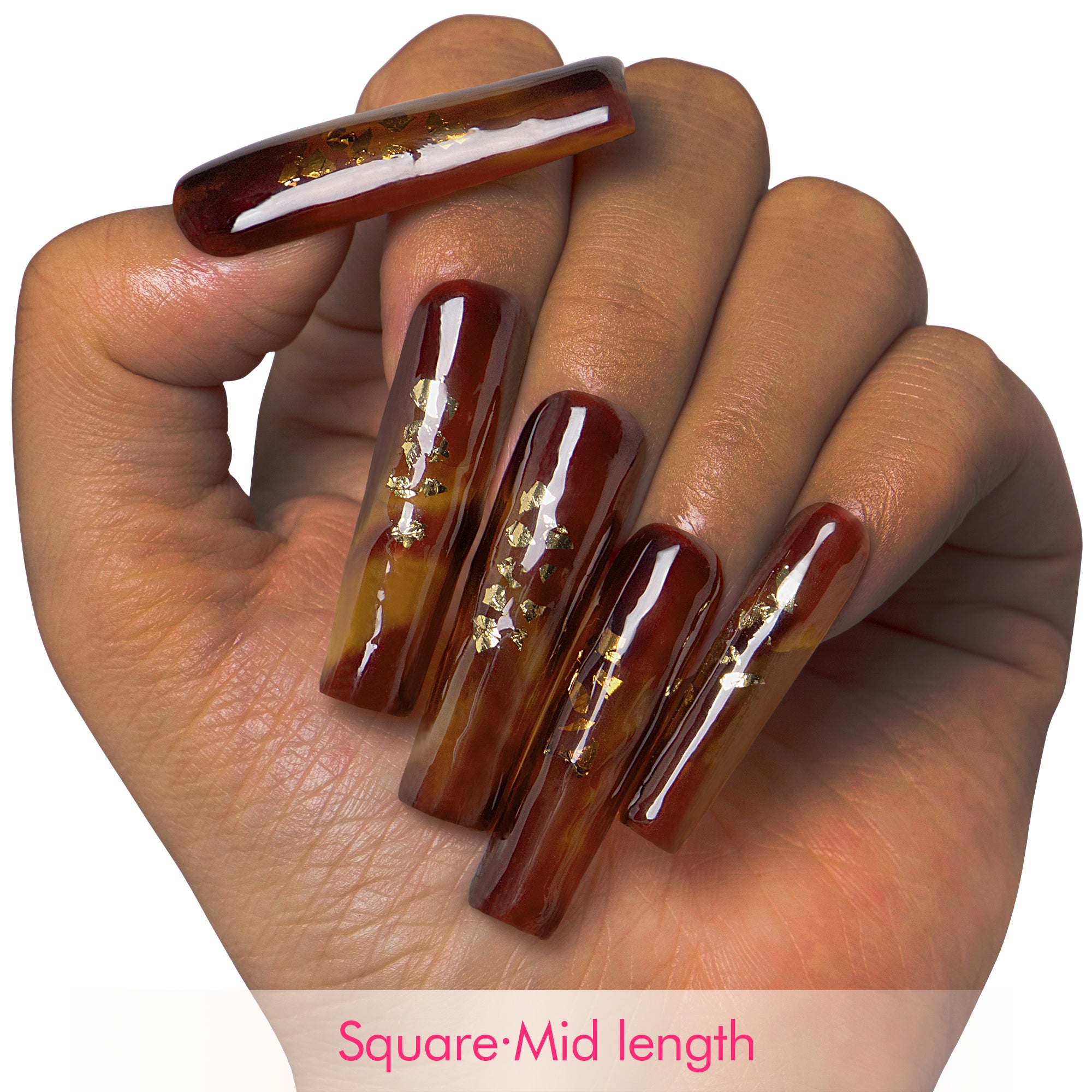 Dark Cognac Gleam Handmade Nails H507