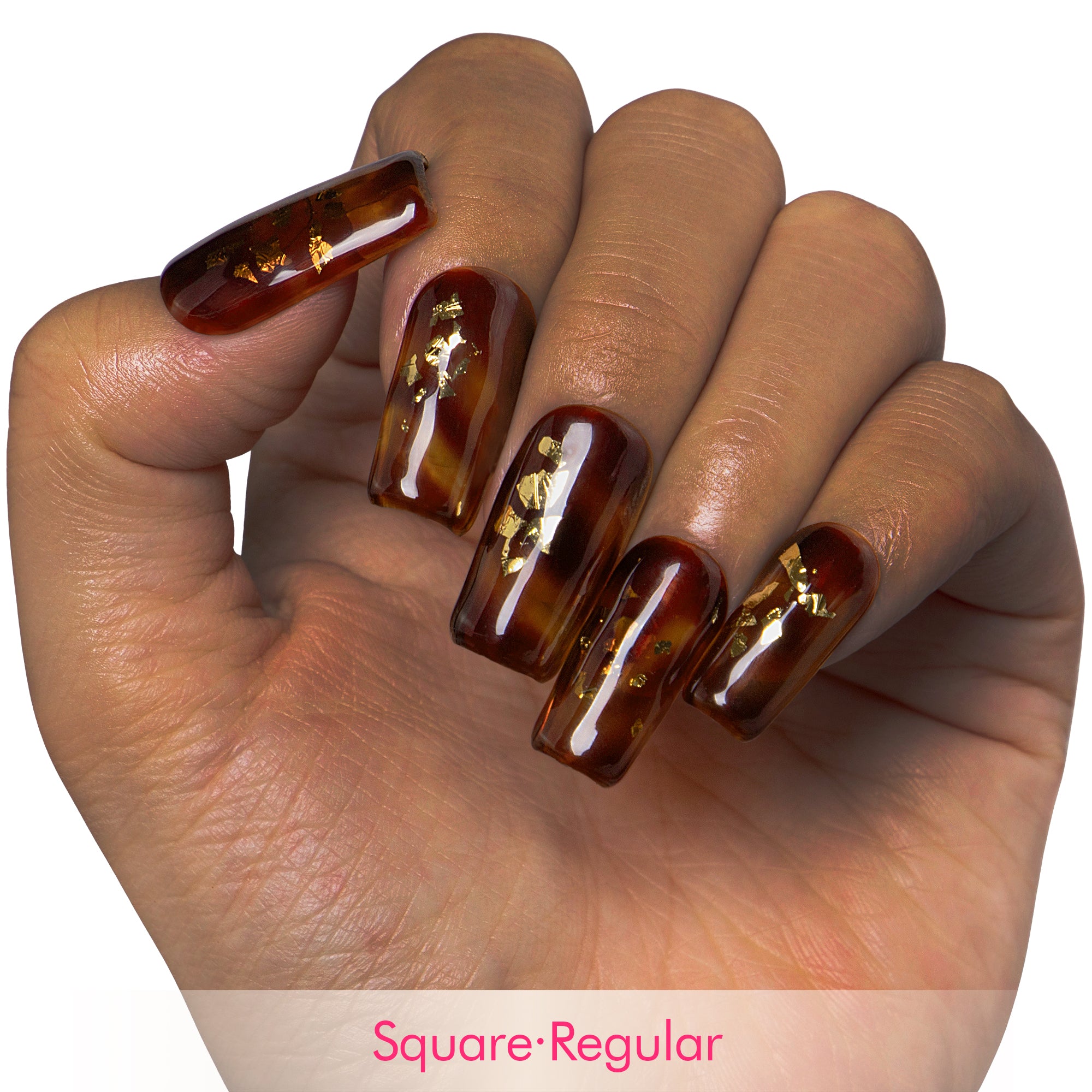 Dark Cognac Gleam Handmade Nails H507