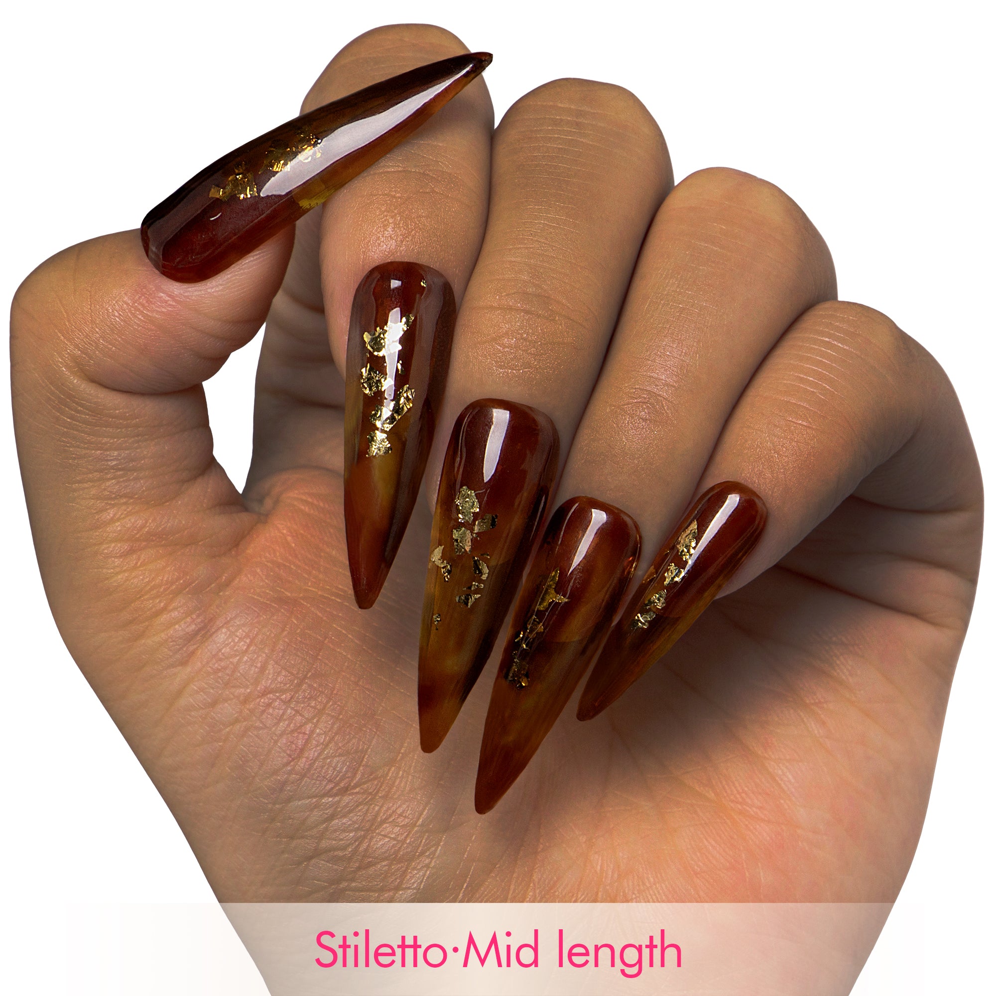 Dark Cognac Gleam Handmade Nails H507