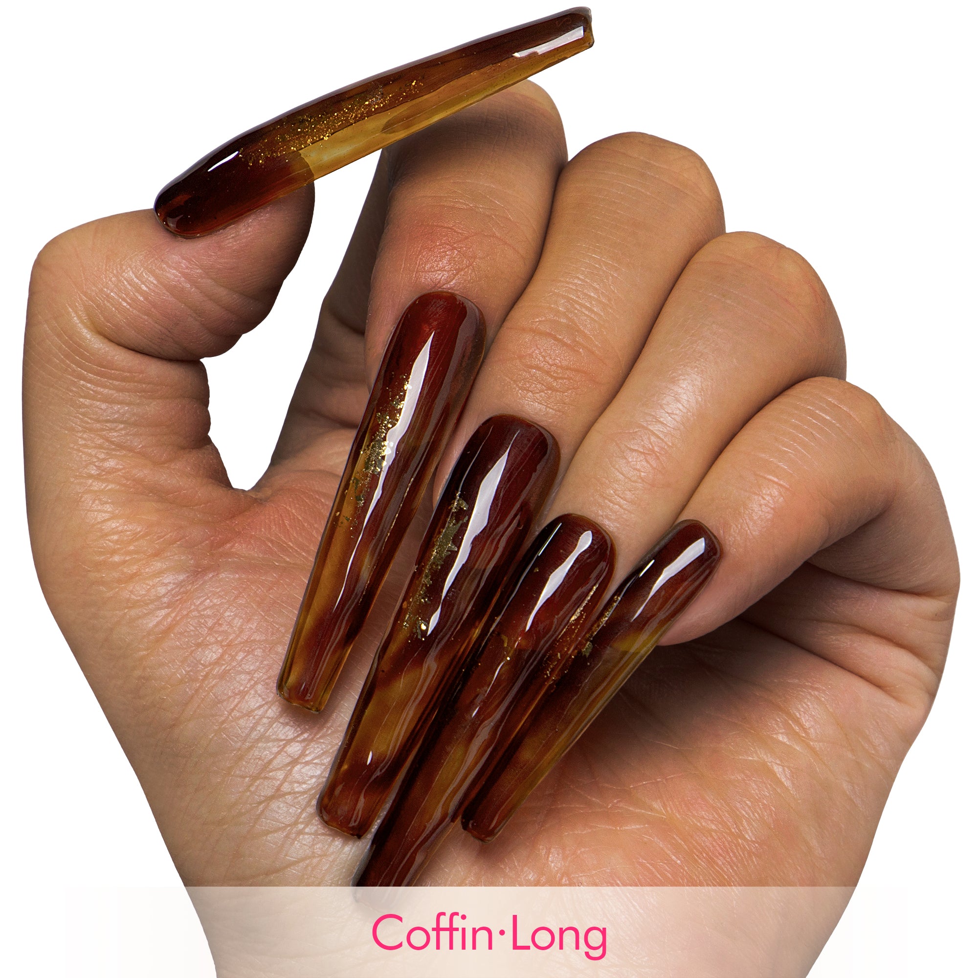 Dark Cognac Gleam Handmade Nails H507