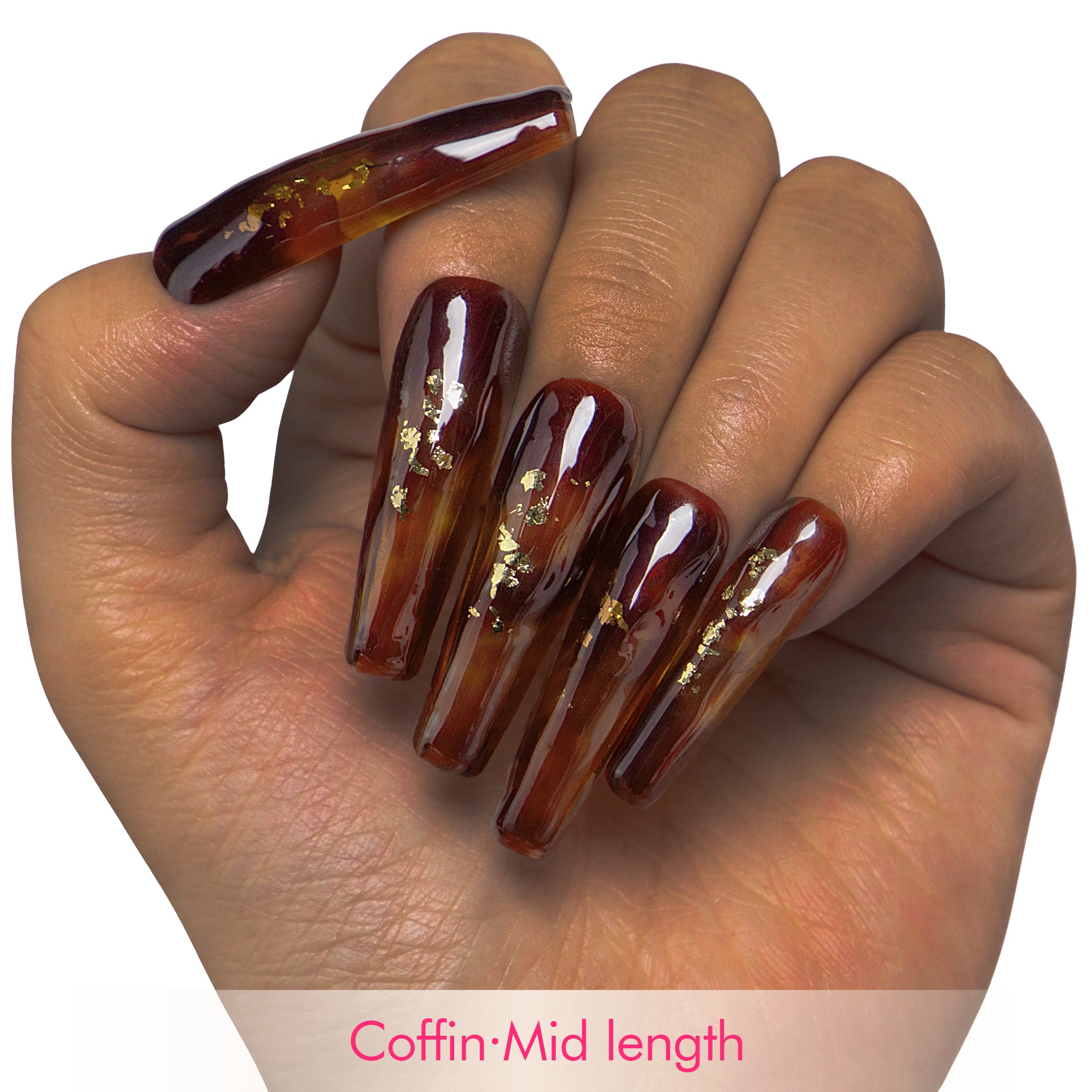 Dark Cognac Gleam Handmade Nails H507