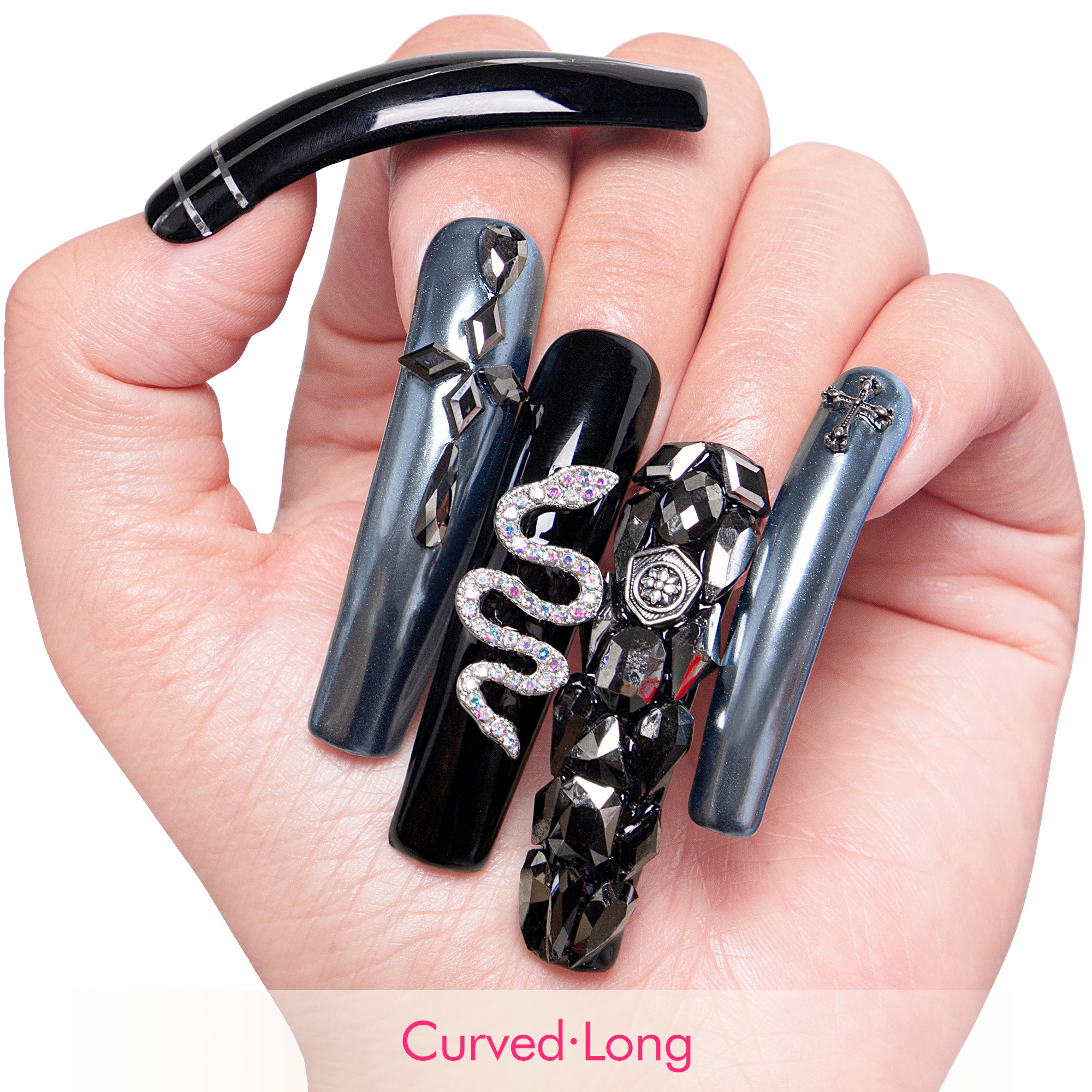 Locomotive Girl Black Handmade Nails H51