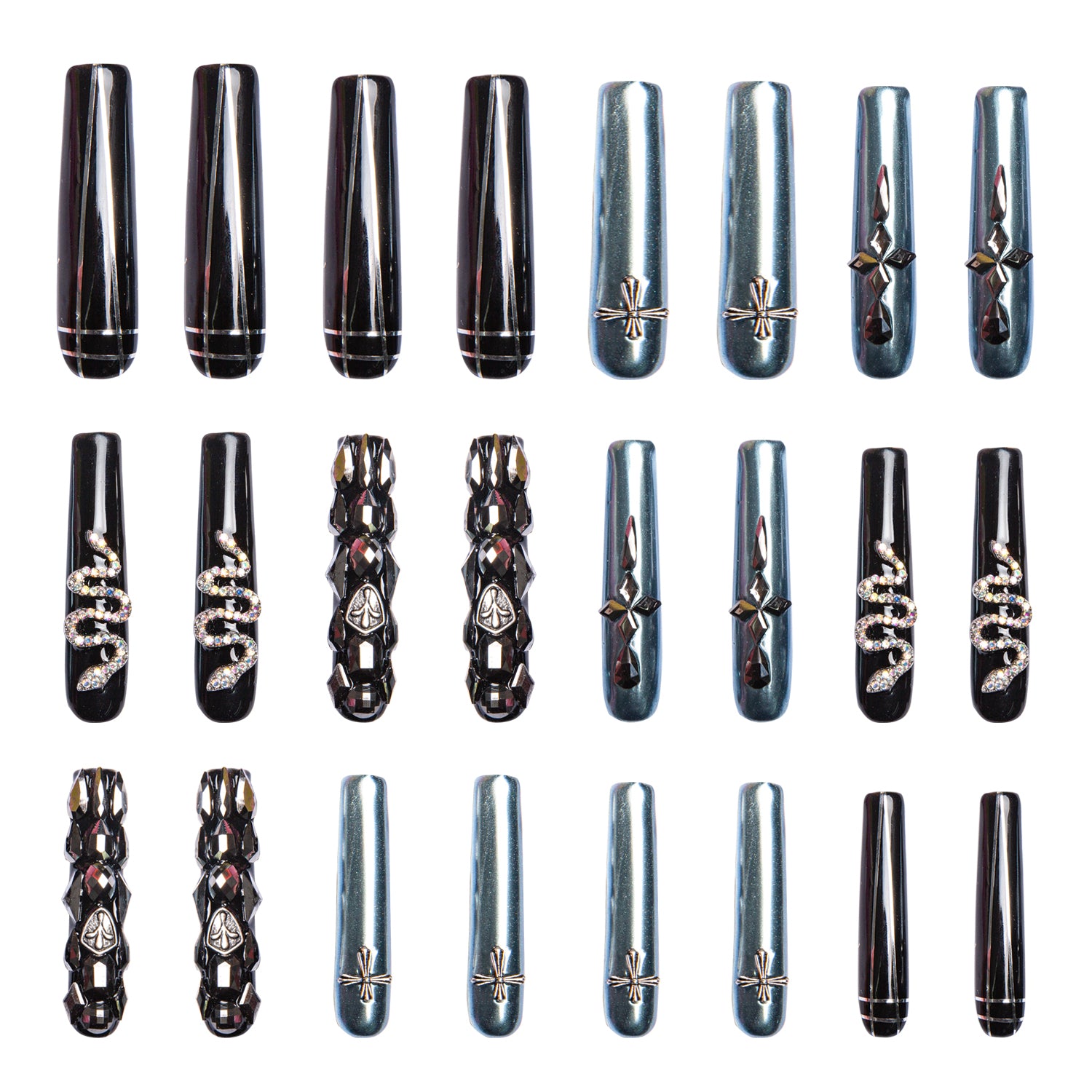 Locomotive Girl Black Handmade Nails 24pcs H51