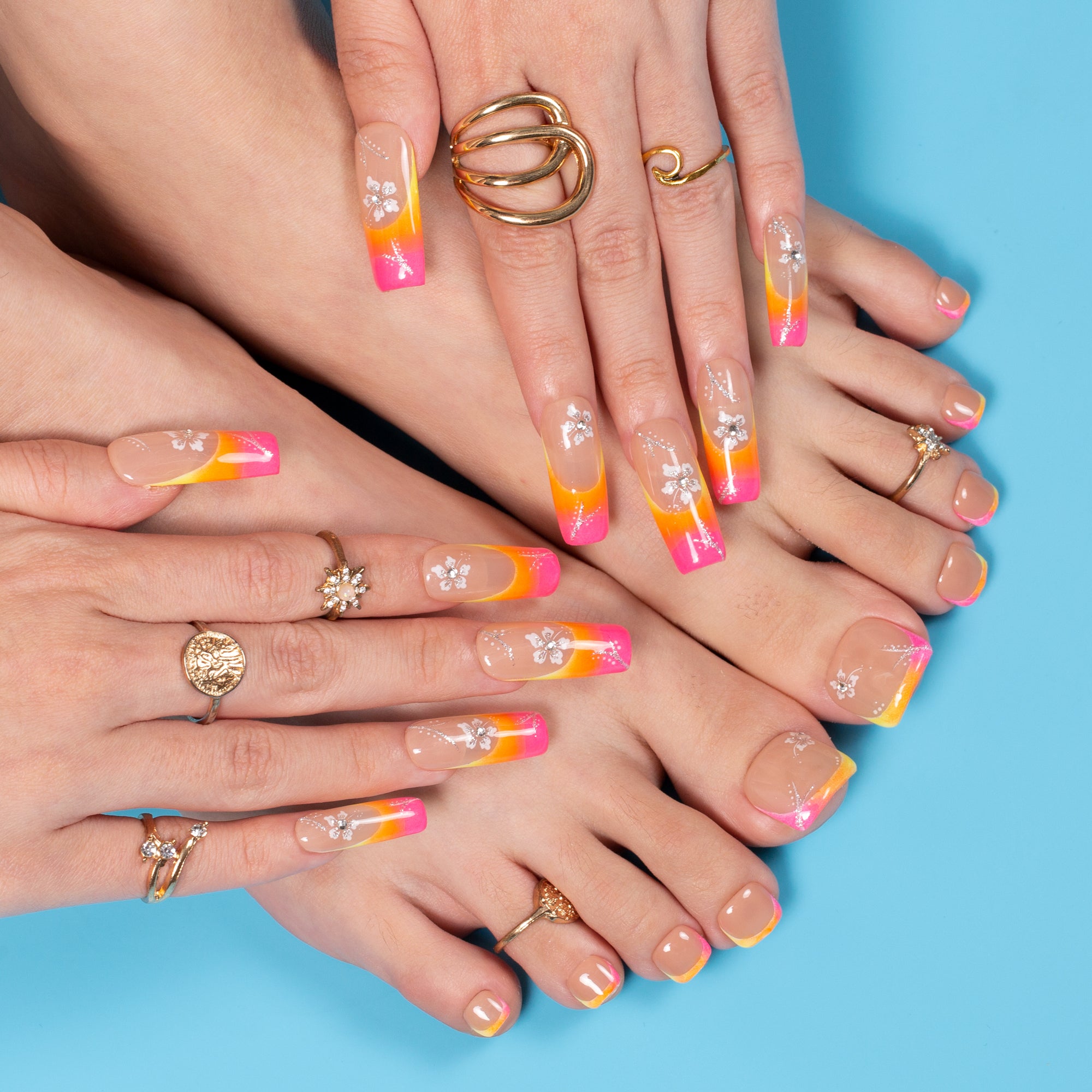Sunset Bloom Combo Set Handmade Nails H541+T541