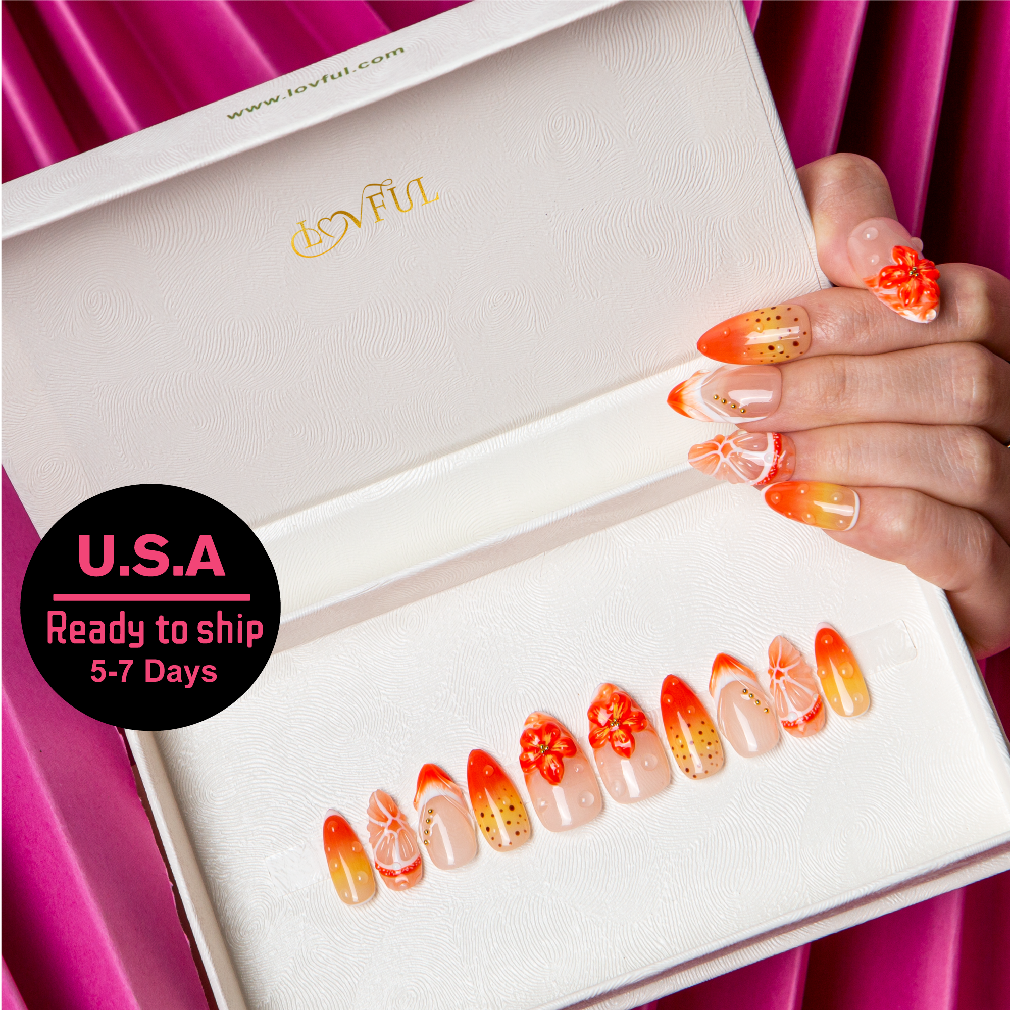 Holy Hibiscus Handmade Almond Nails H546 RTS