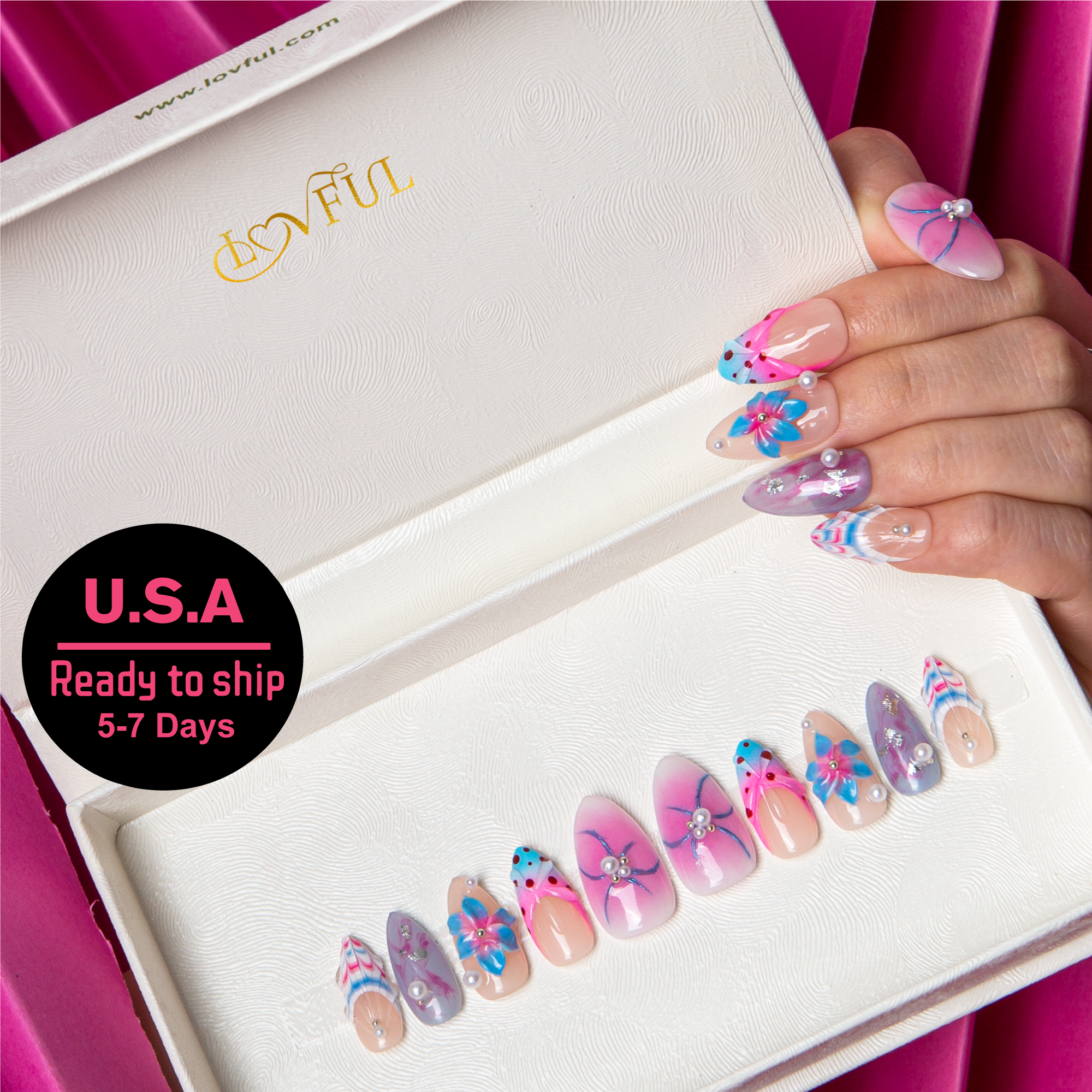 Mermaid’s Mood Handmade Almond Nails H549 RTS