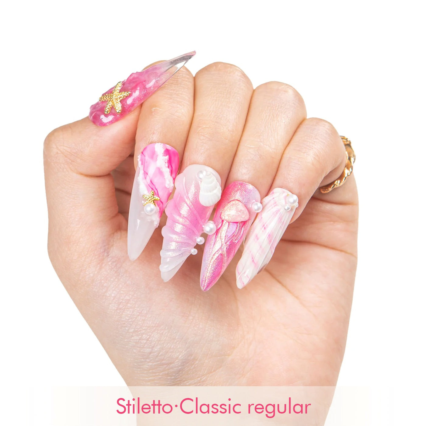 Seashell Siren Handmade Stiletto Nails H550 RTS