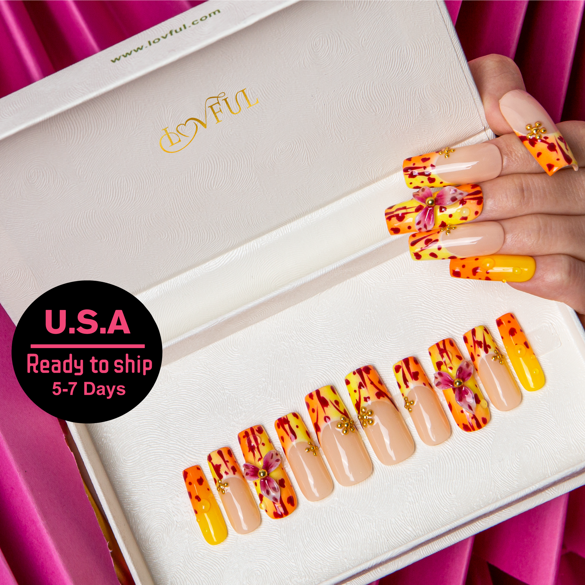Coral Crush Handmade Square Nails H553 RTS
