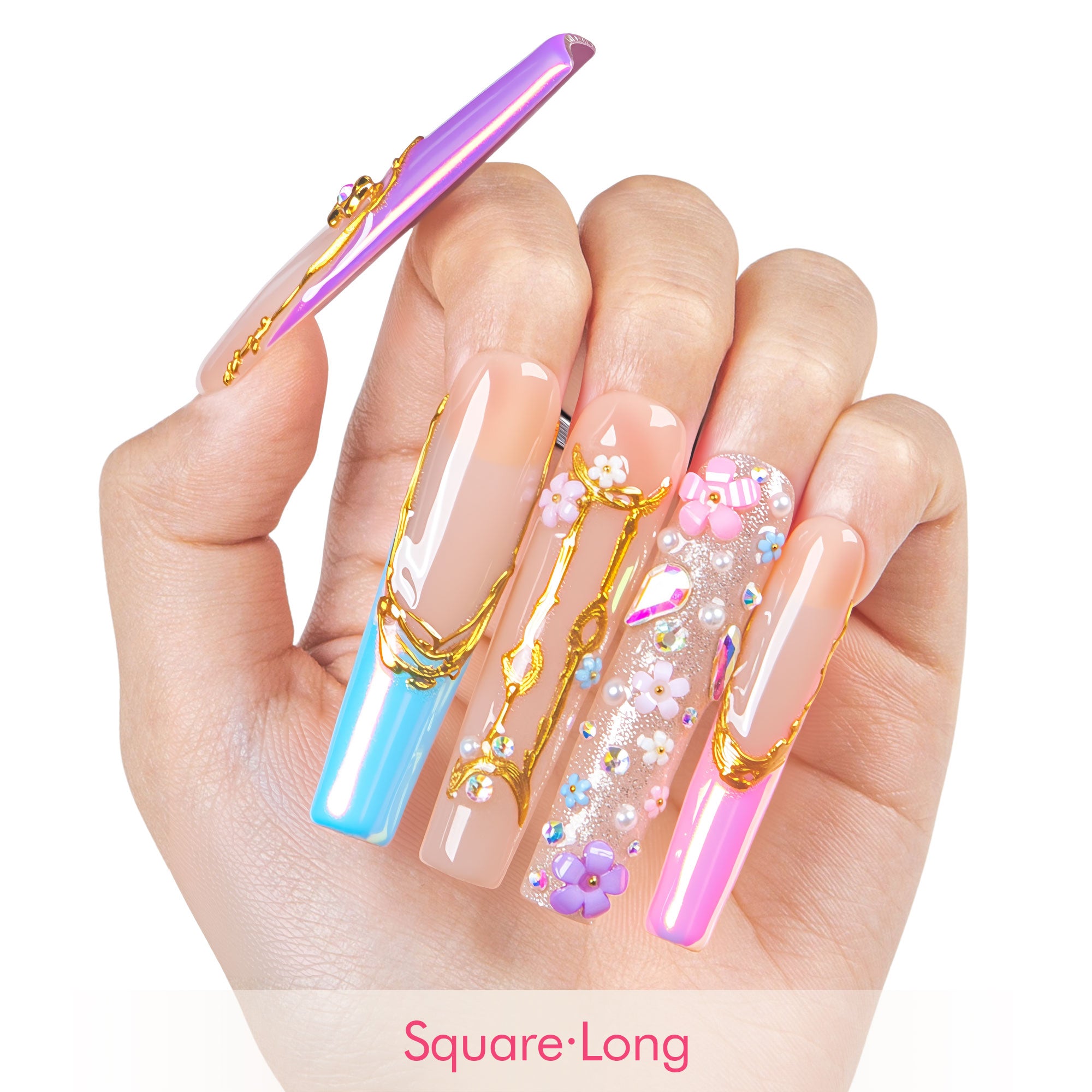 Gemini in Full Bloom Handmade Nails H587