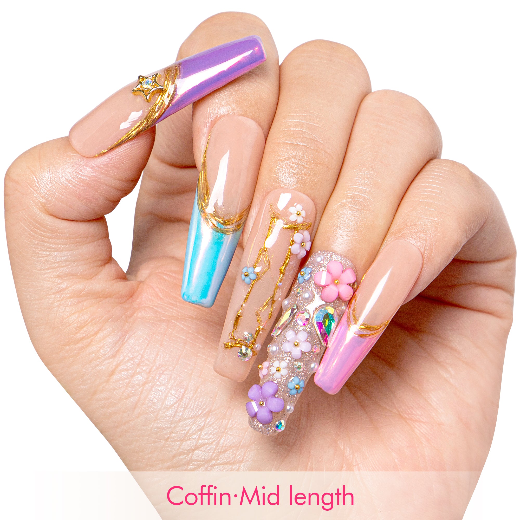 Gemini in Full Bloom Handmade Nails H587