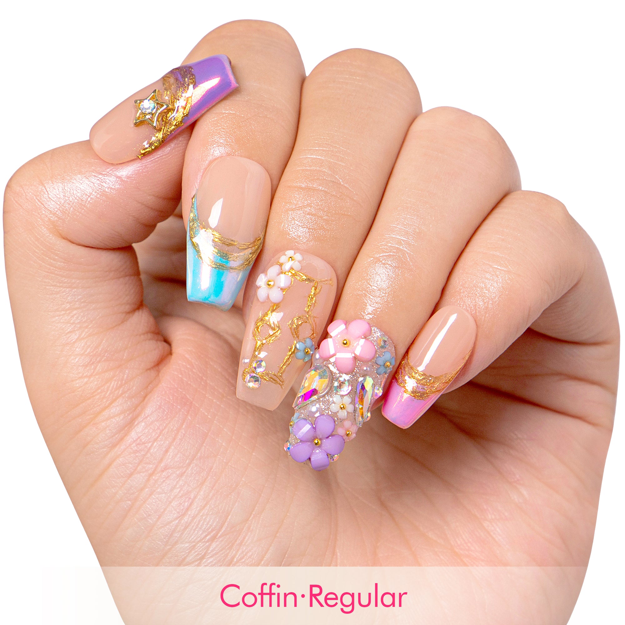 Gemini in Full Bloom Handmade Nails H587