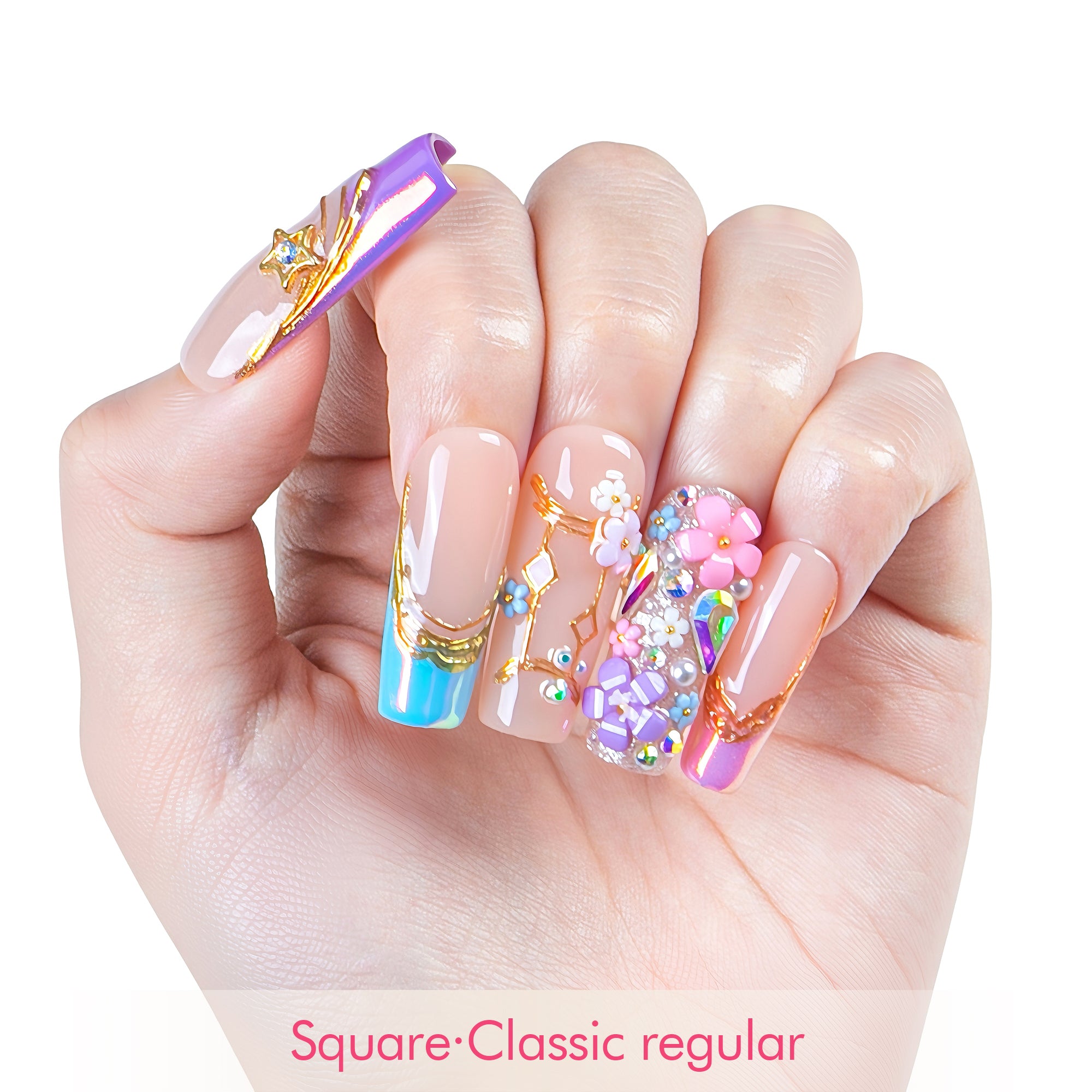 Gemini in Full Bloom Handmade Nails H587