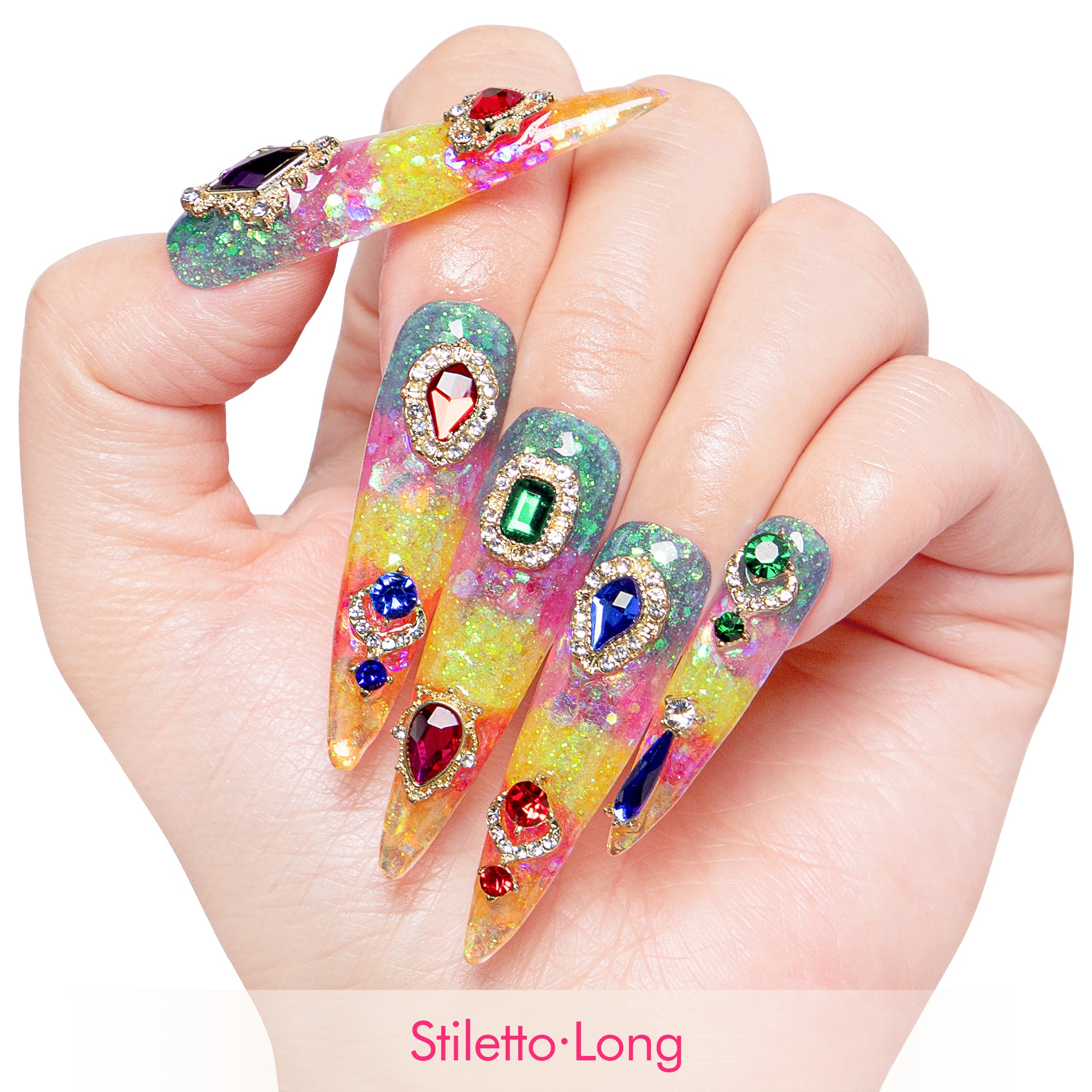 Coral Dream Rhinestone Handmade Nails H59