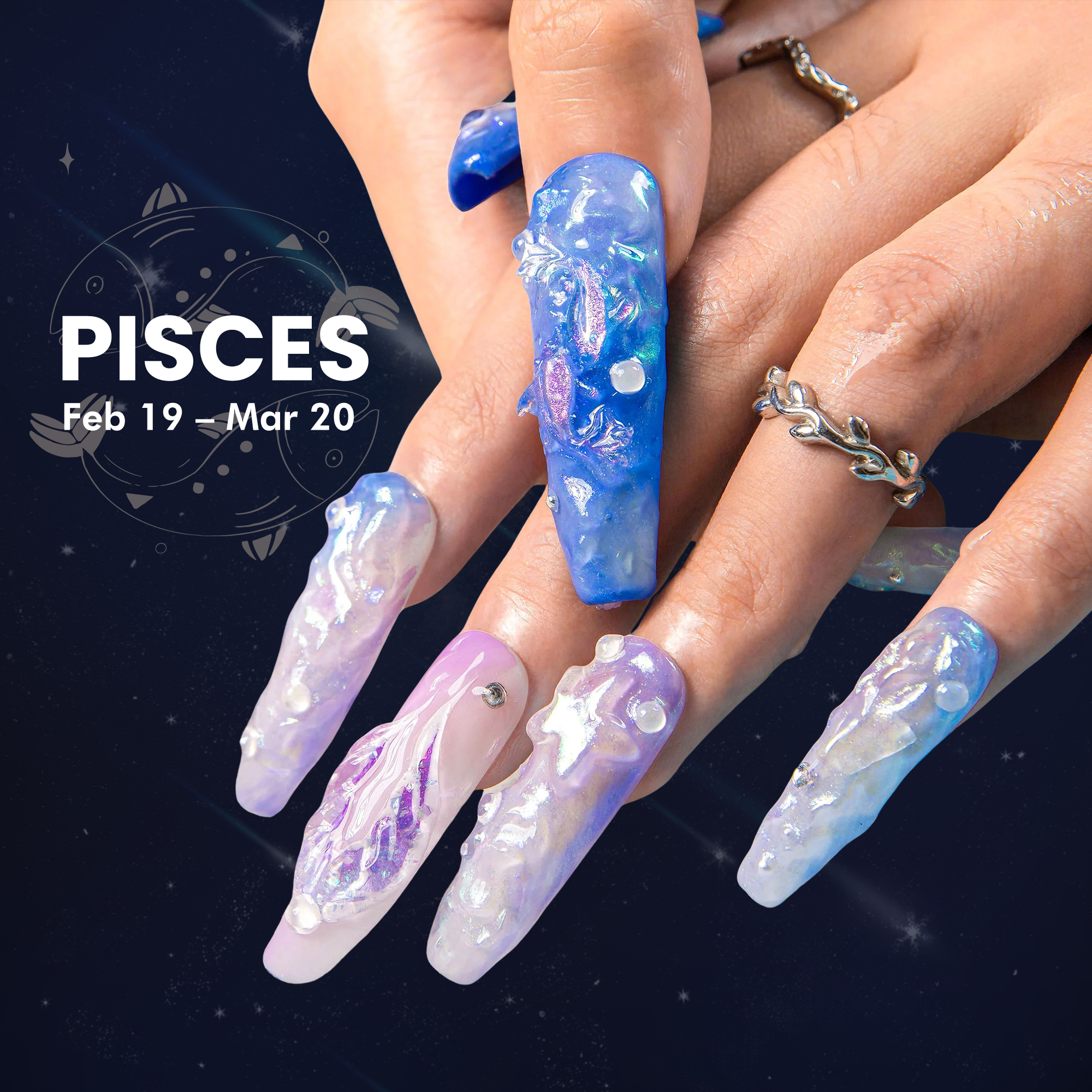 Pisces Moonrise Handmade Nails H592