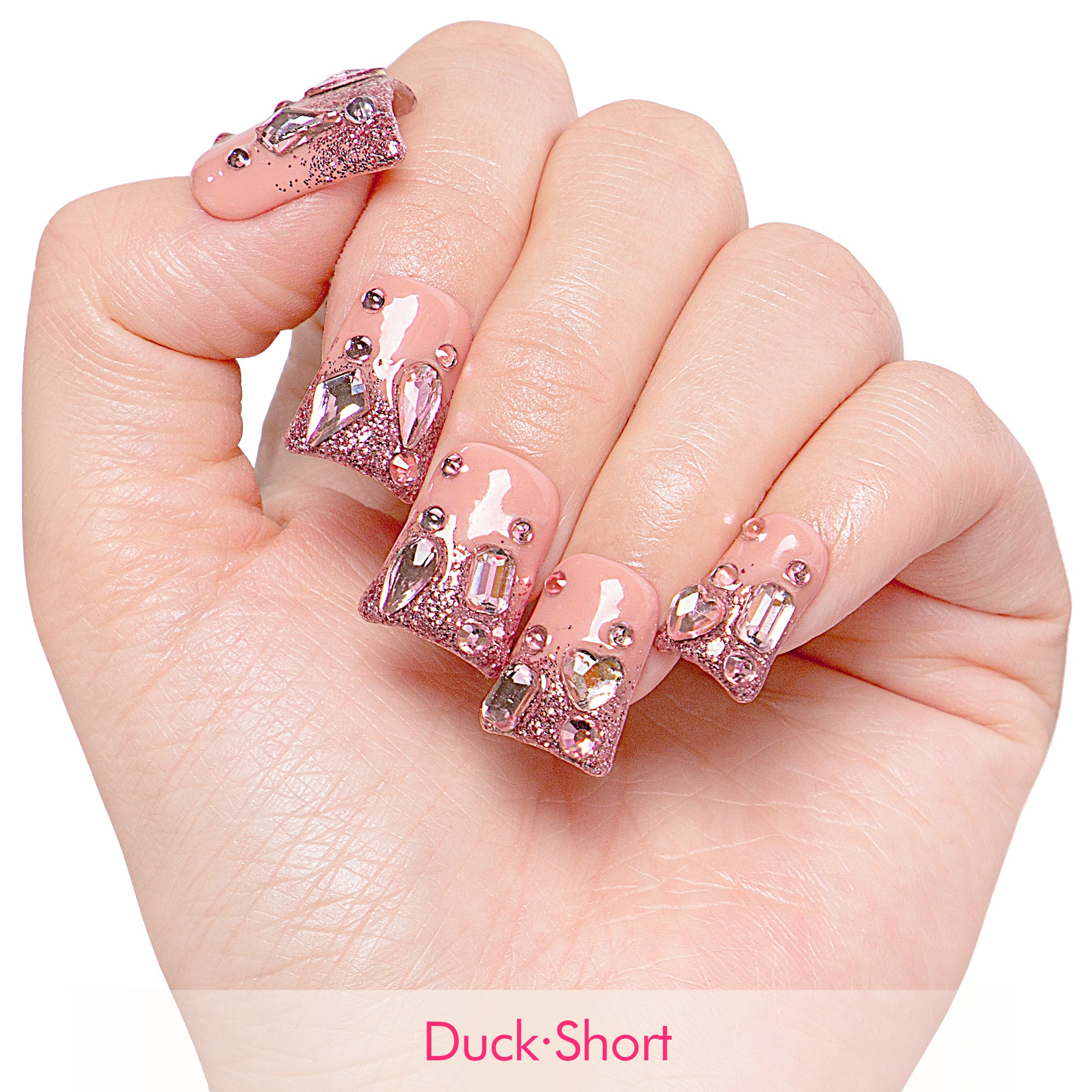 Pink Glitter Handmade Nails H60