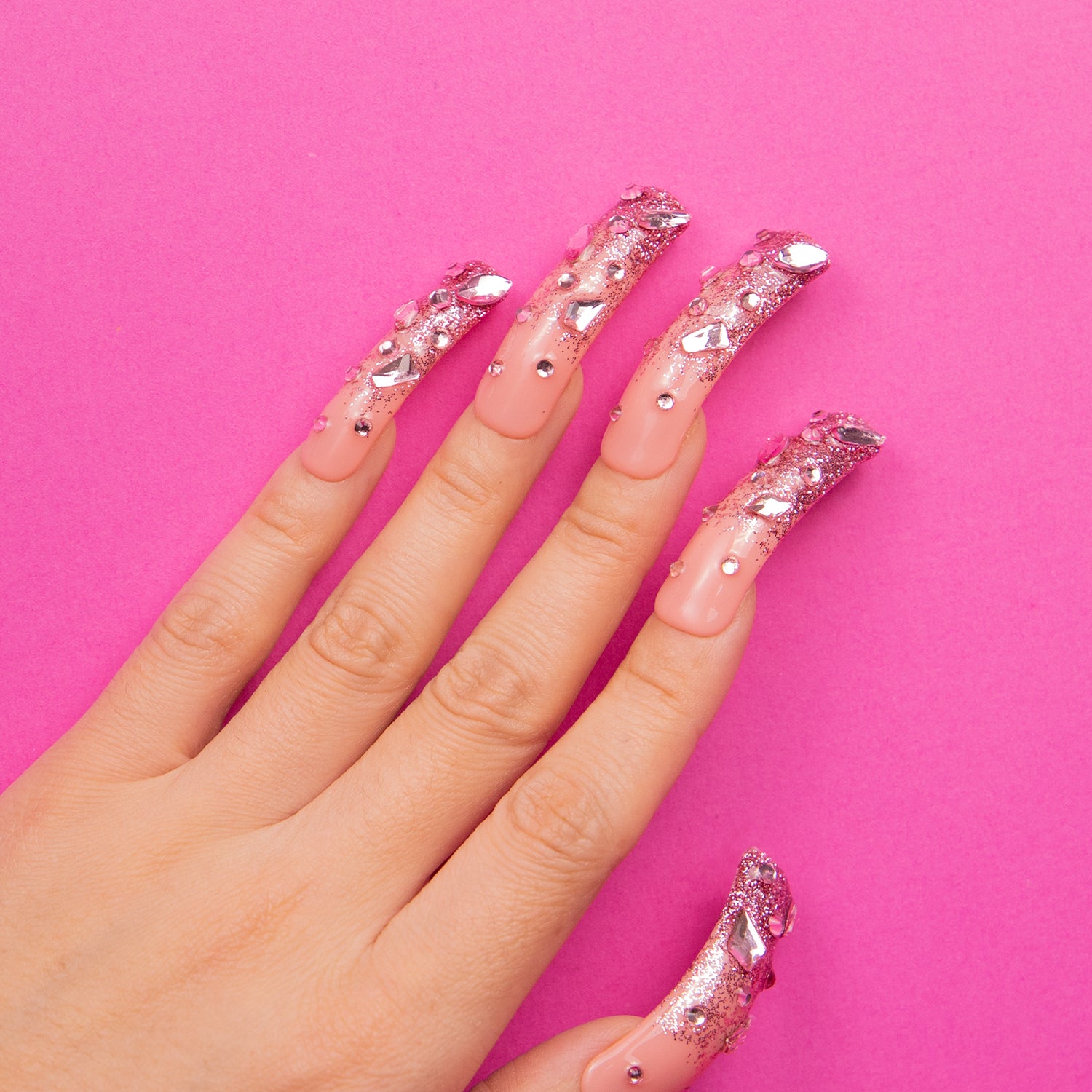 Pink Glitter Handmade Curve Nails H60