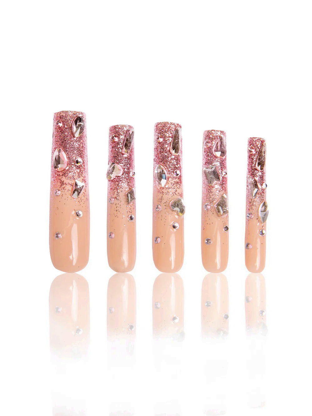 Pink Glitter Handmade Square Nails H60 RTS