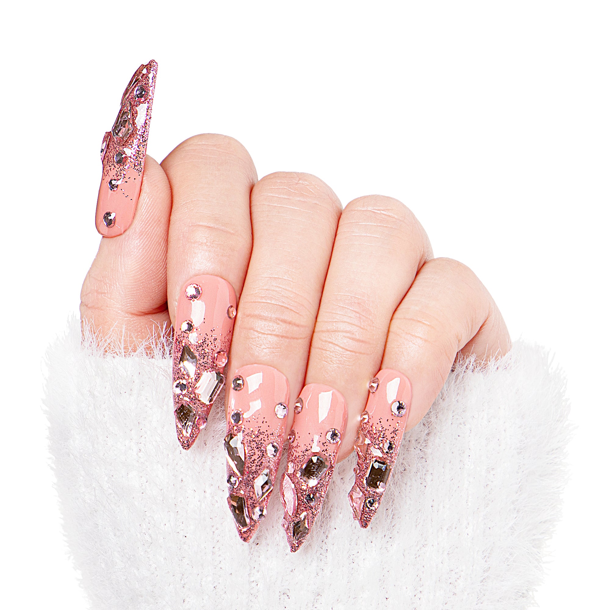 Pink Glitter Handmade Nails H60