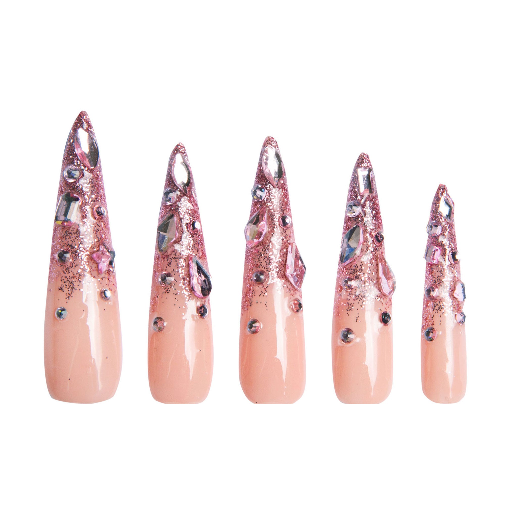 Pink Glitter Handmade Nails H60