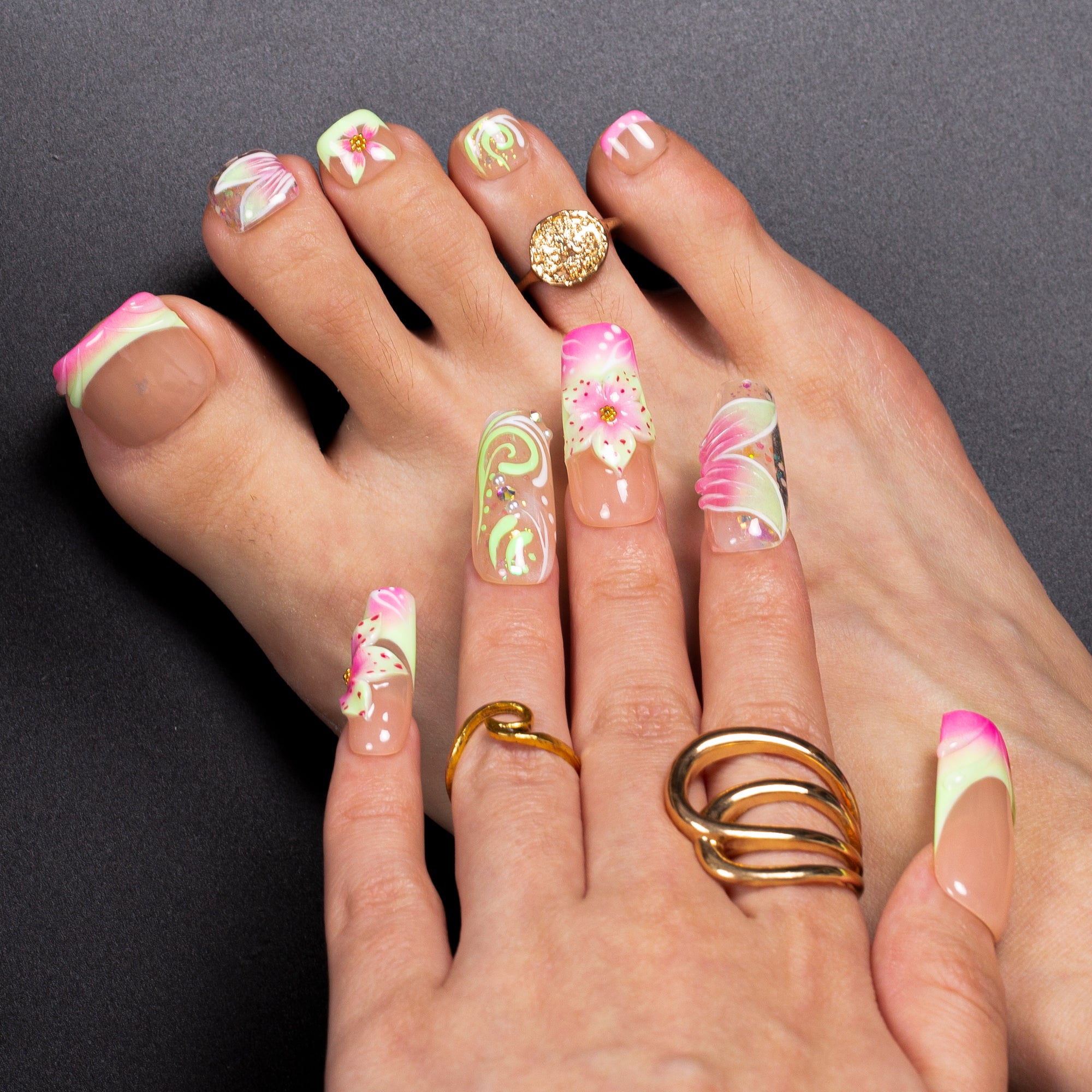 Flower Child, Heartbreaker Combo Set Handmade Nails H607+T607