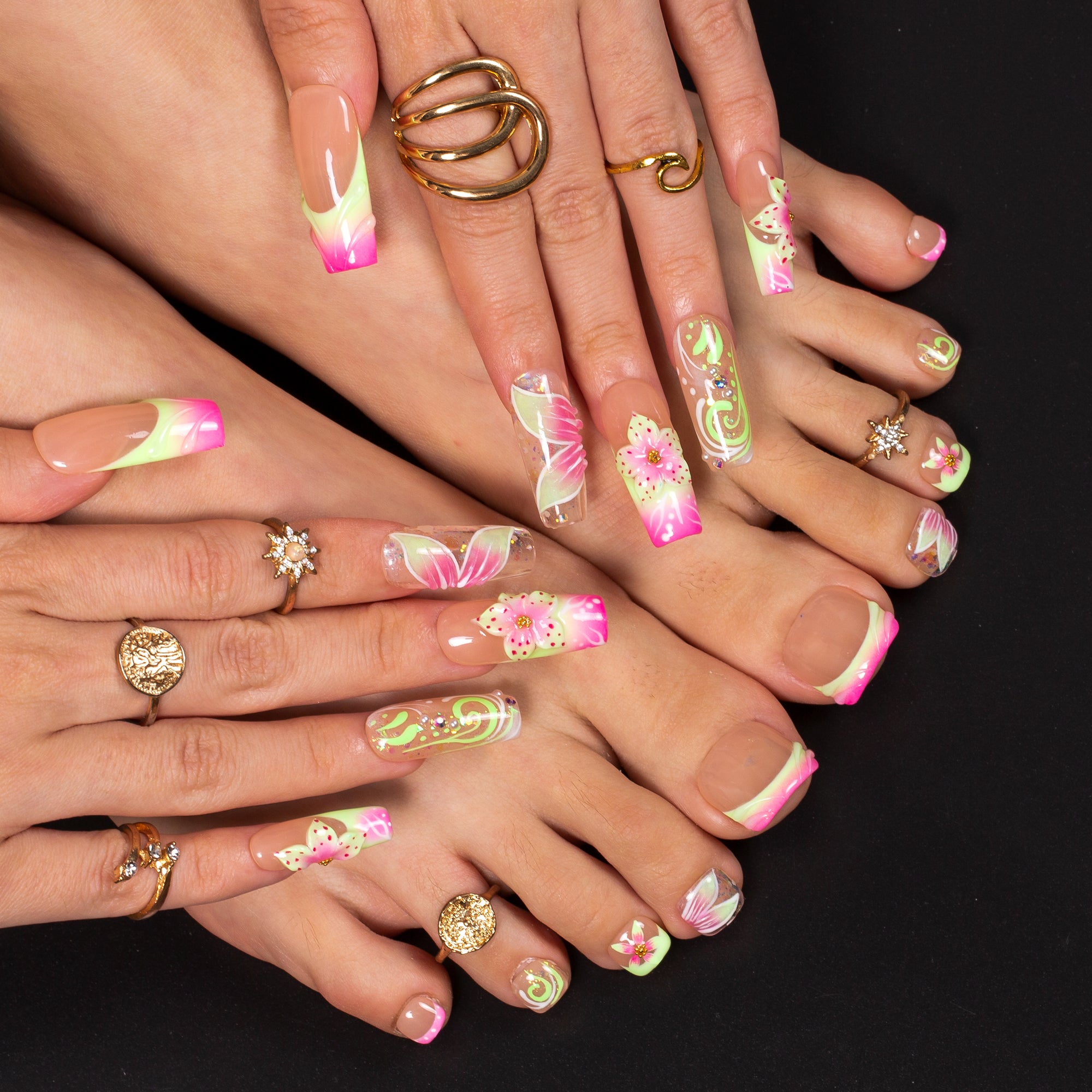 Flower Child, Heartbreaker Combo Set Handmade Nails H607+T607