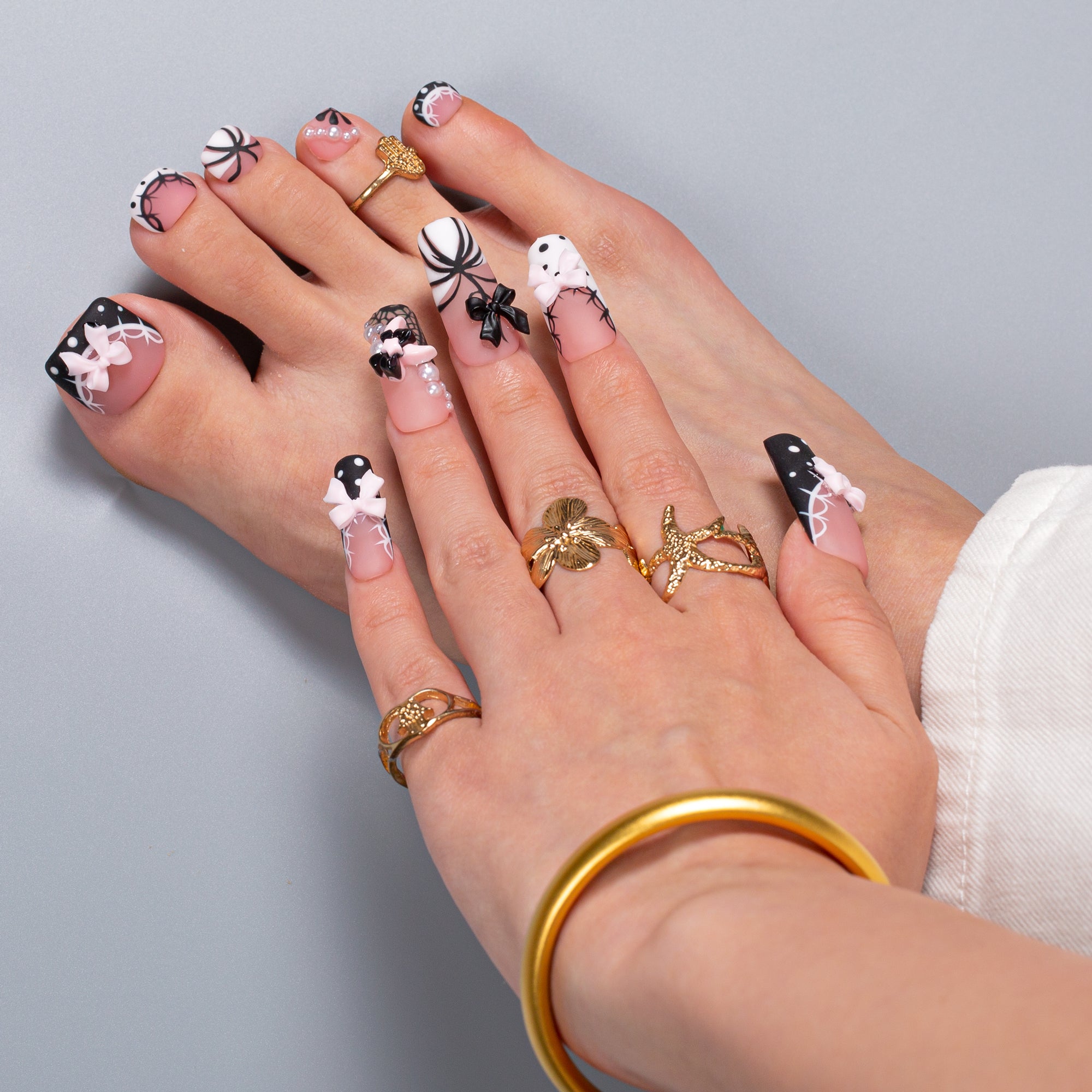 Midnight Doll Combo Set Handmade Nails H608+T608