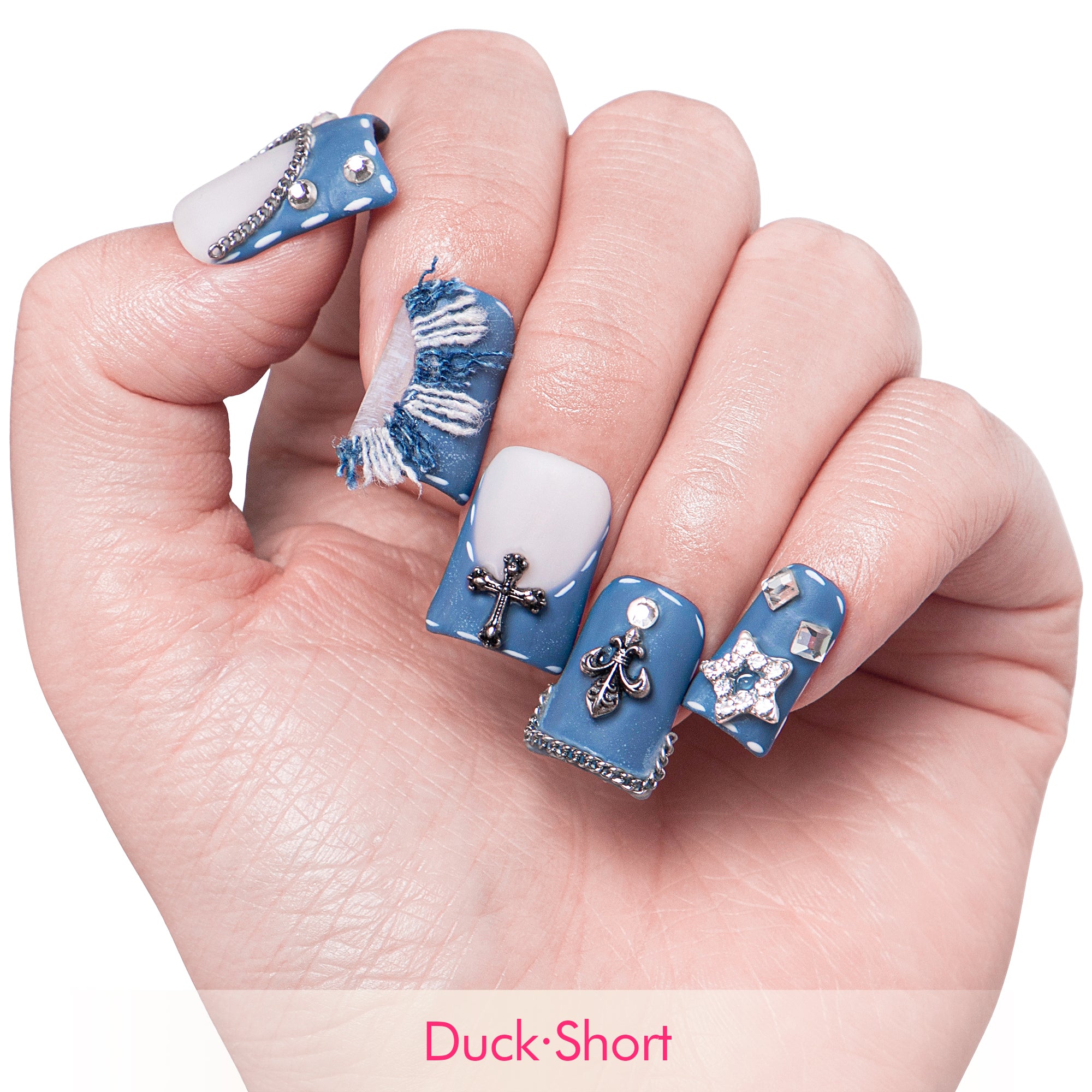 The Street Dancer Blue French Tip Handmade Nails H61