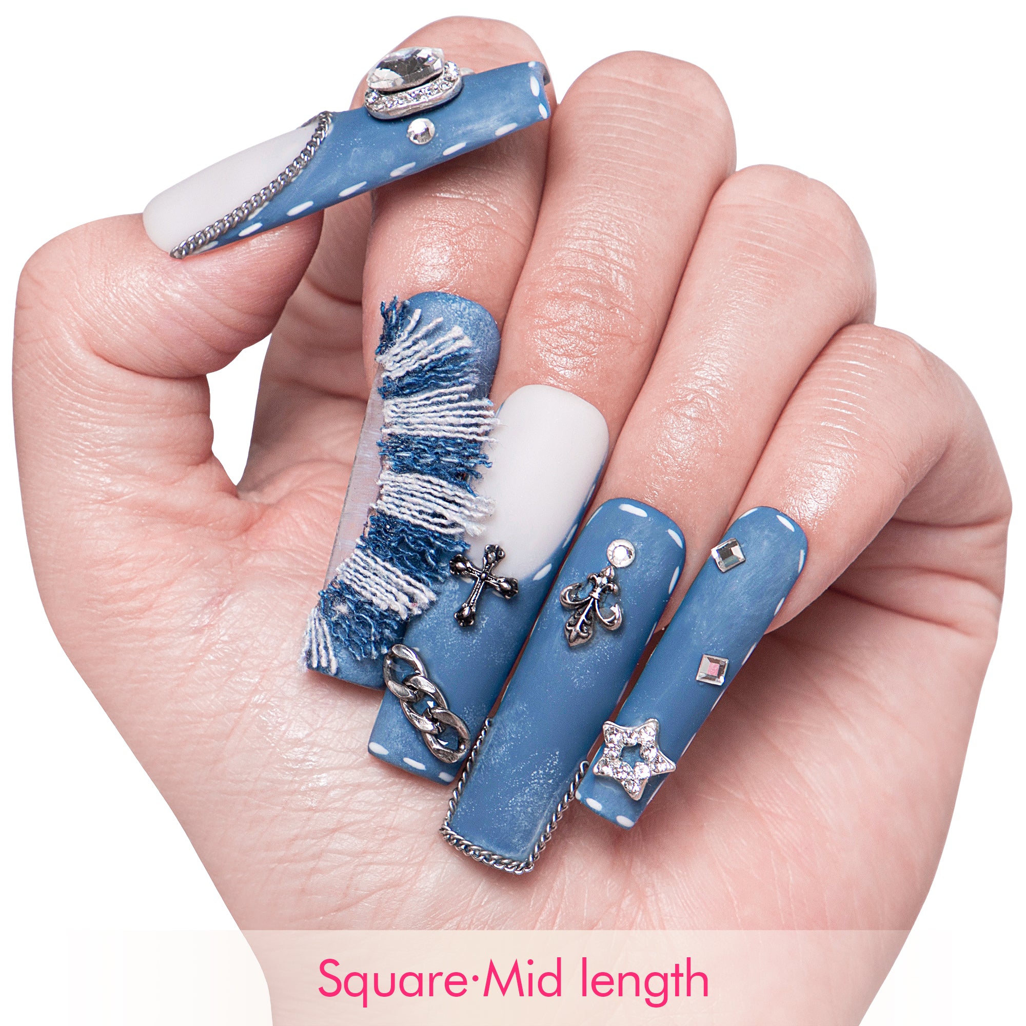 The Street Dancer Blue French Tip Handmade Nails H61